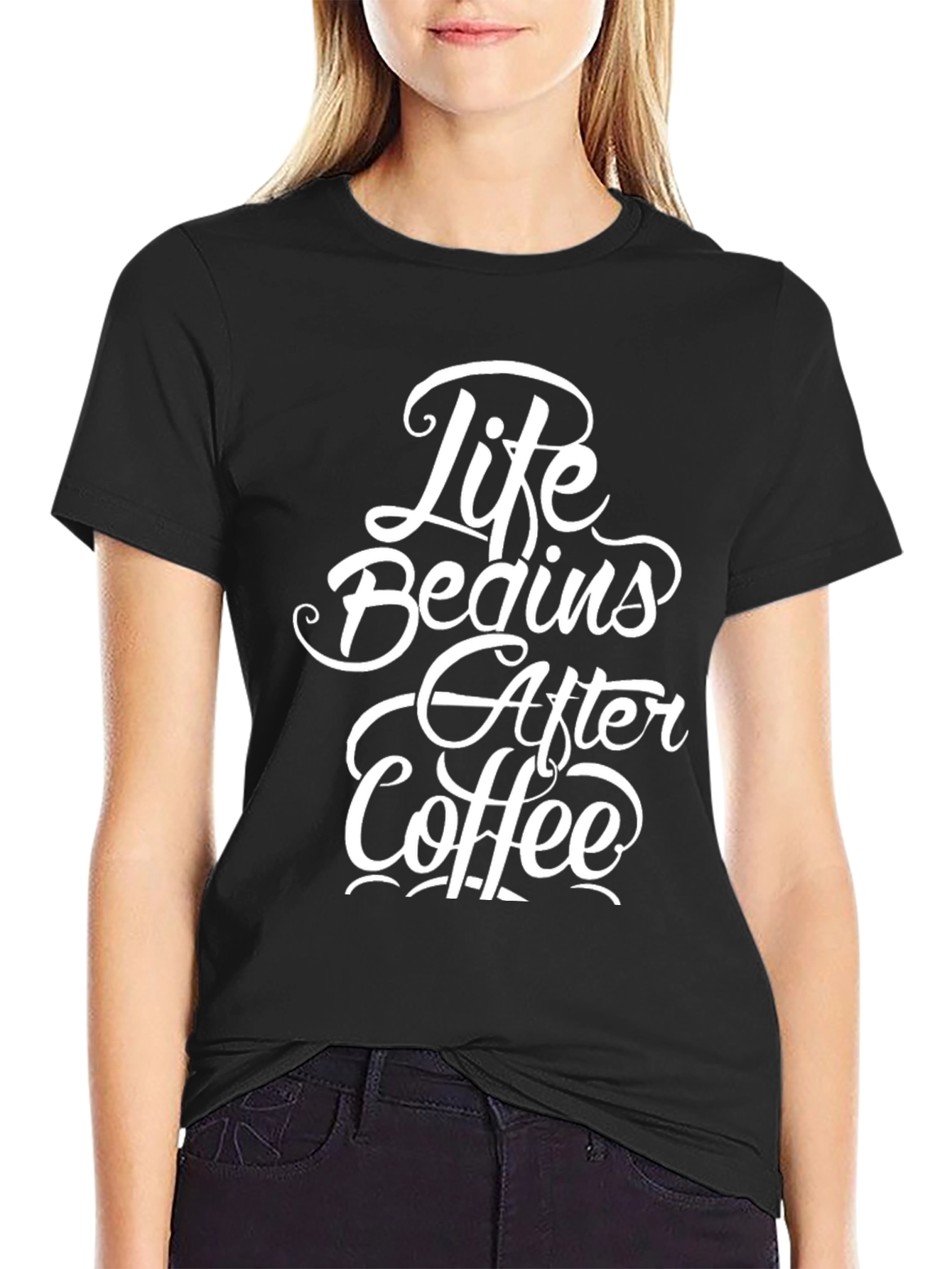 Life Begins After Coffee Graphic Tee - Black
