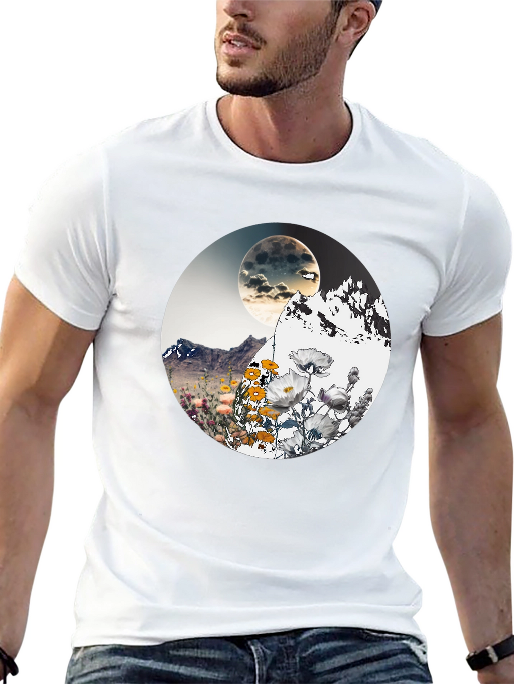 Mountain Moon Floral Graphic T-Shirt