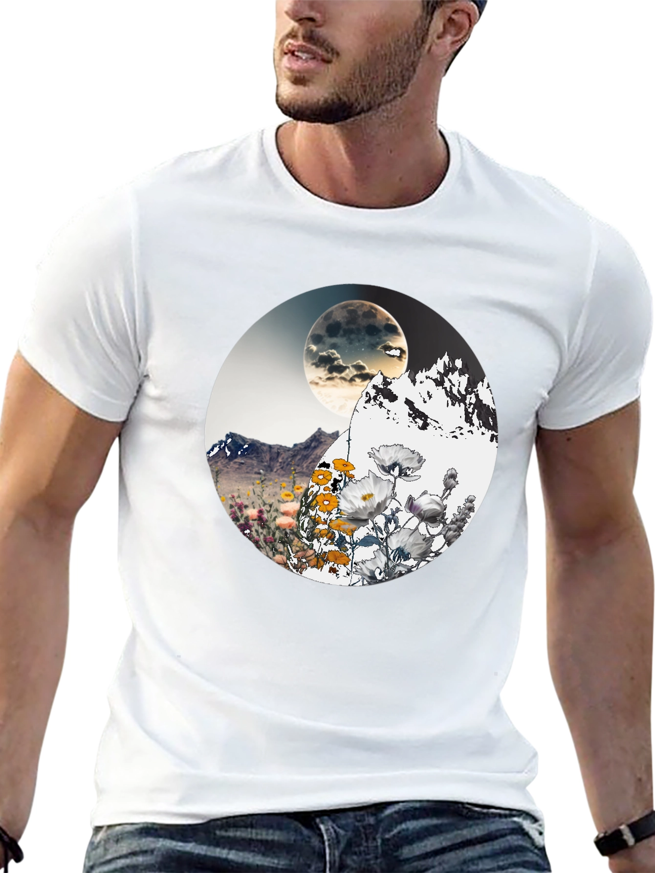 Mountain Moon Floral Graphic T-Shirt