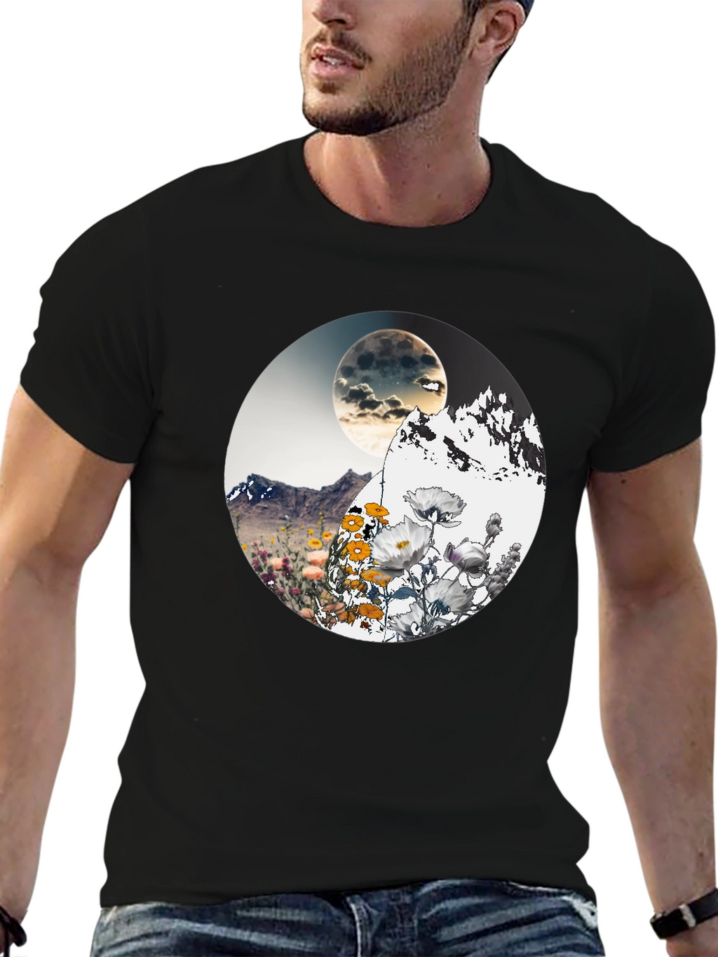 Mountain Moon Floral Graphic T-Shirt