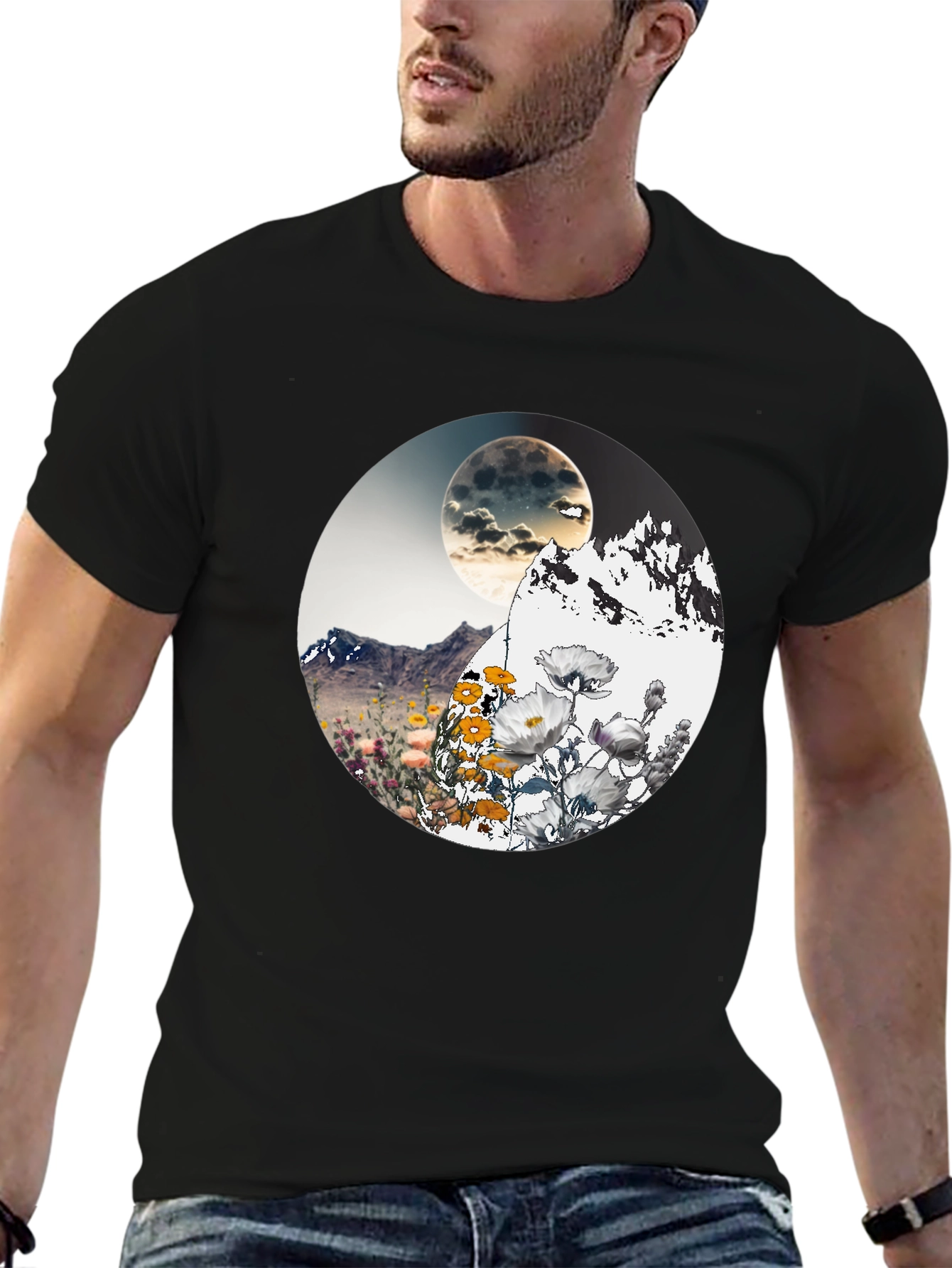 Mountain Moon Floral Graphic T-Shirt