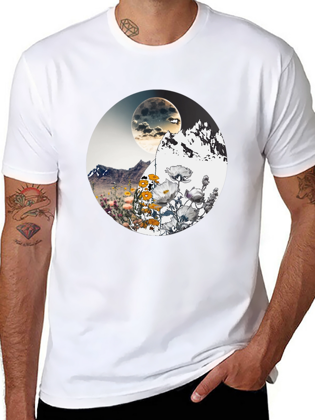 Mountain Moon Floral Graphic T-Shirt