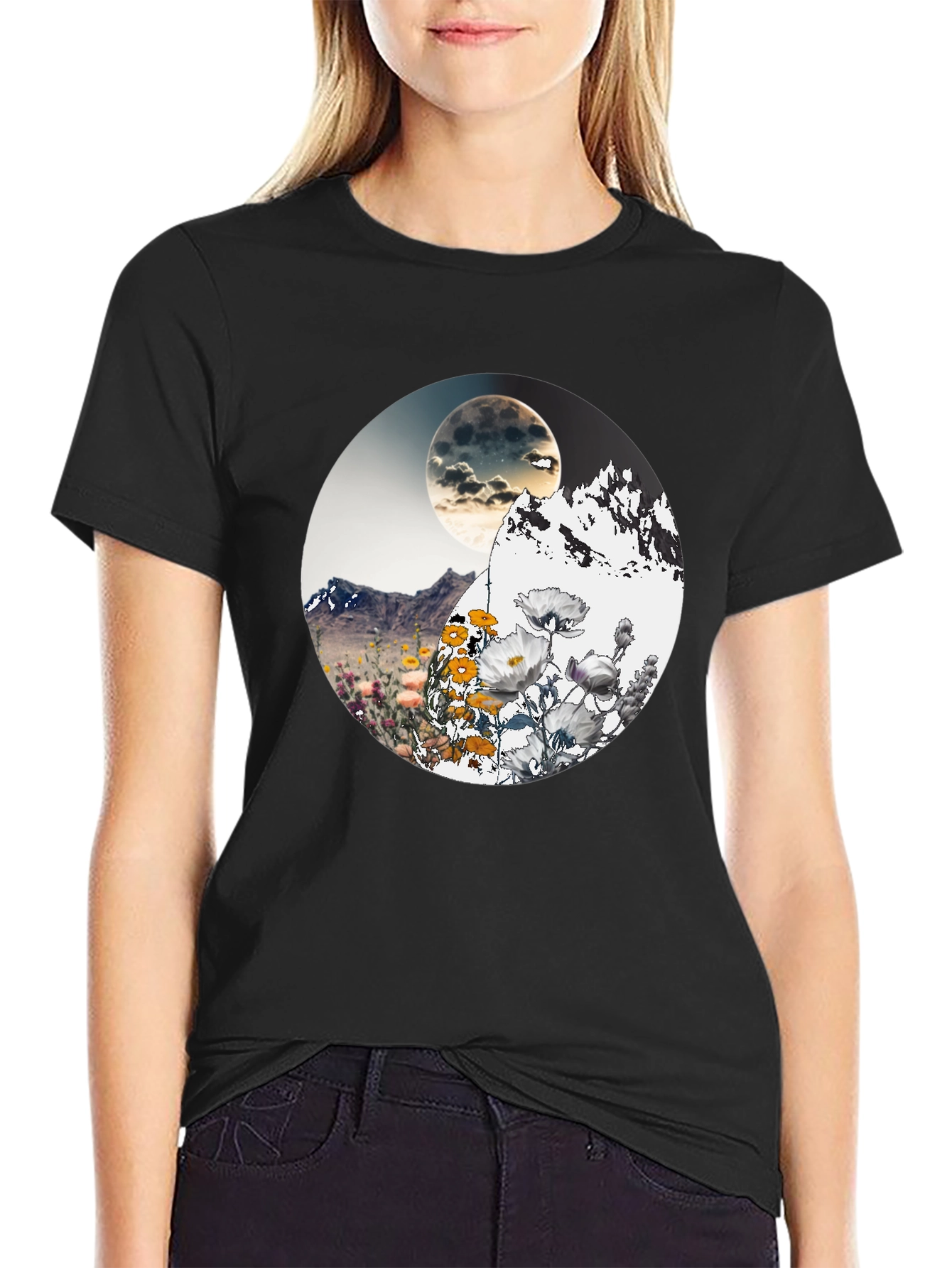 Mountain Moon Floral Graphic T-Shirt