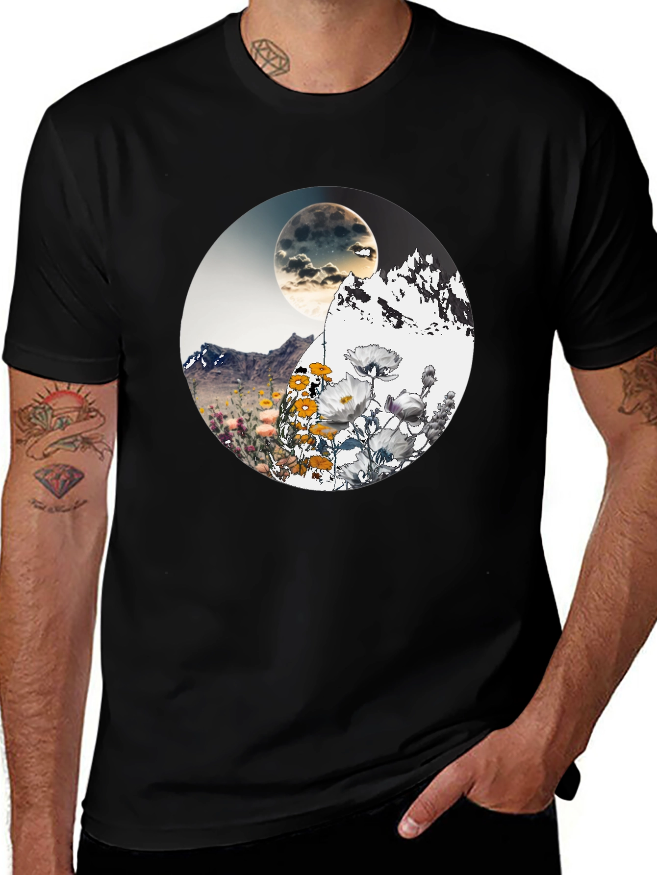 Mountain Moon Floral Graphic T-Shirt