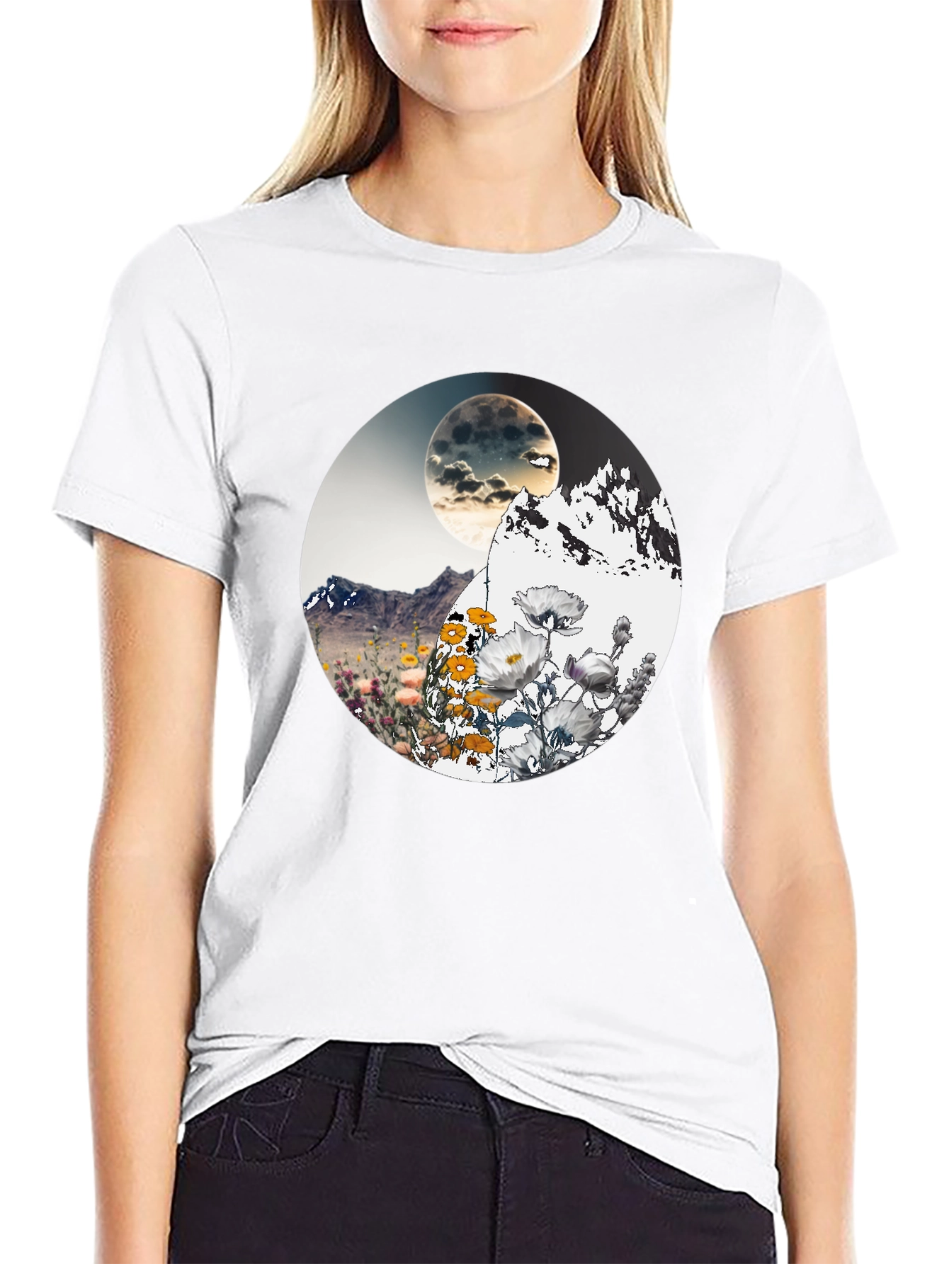 Mountain Moon Floral Graphic T-Shirt