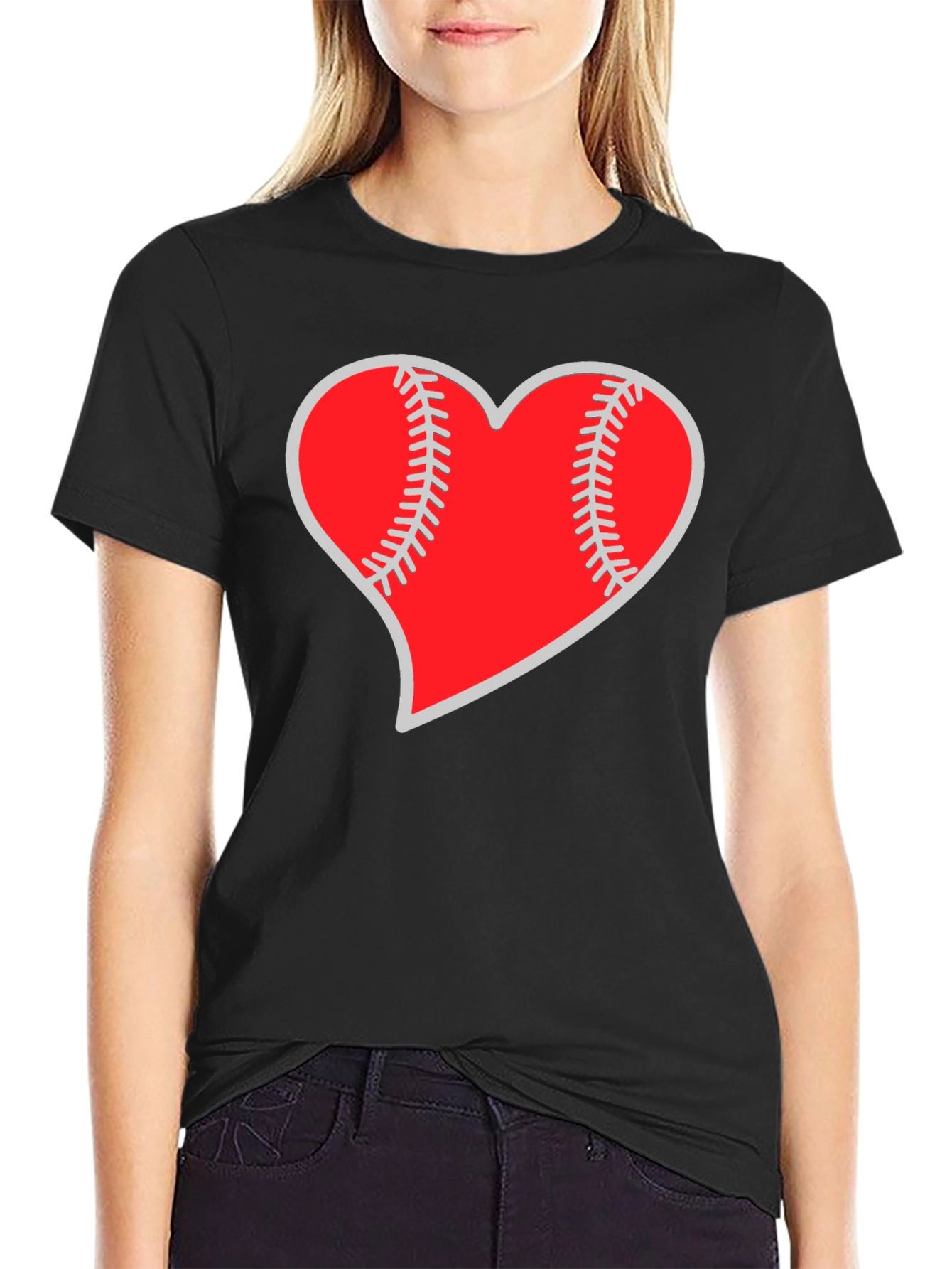 Baseball Heart Graphic Tee - Black Casual T-Shirt