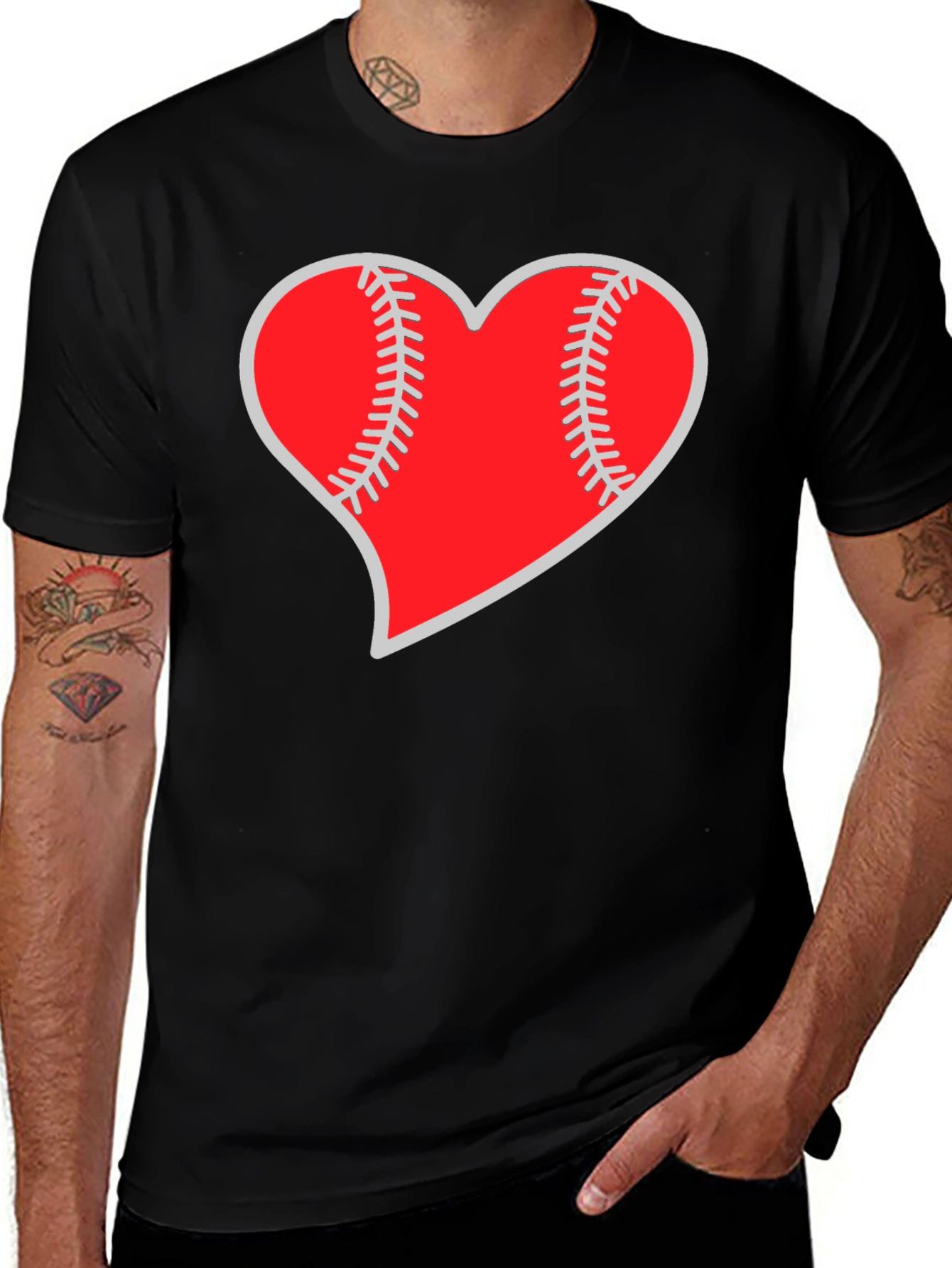 Baseball Heart Graphic Tee - Black Casual T-Shirt