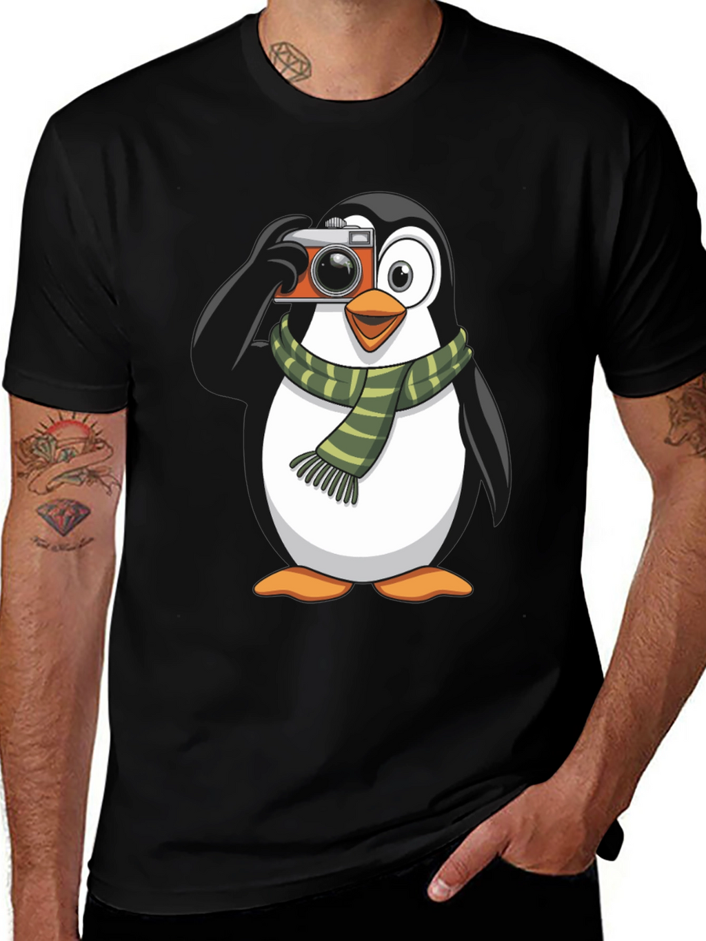 Penguin Photographer Graphic T-Shirt - Black