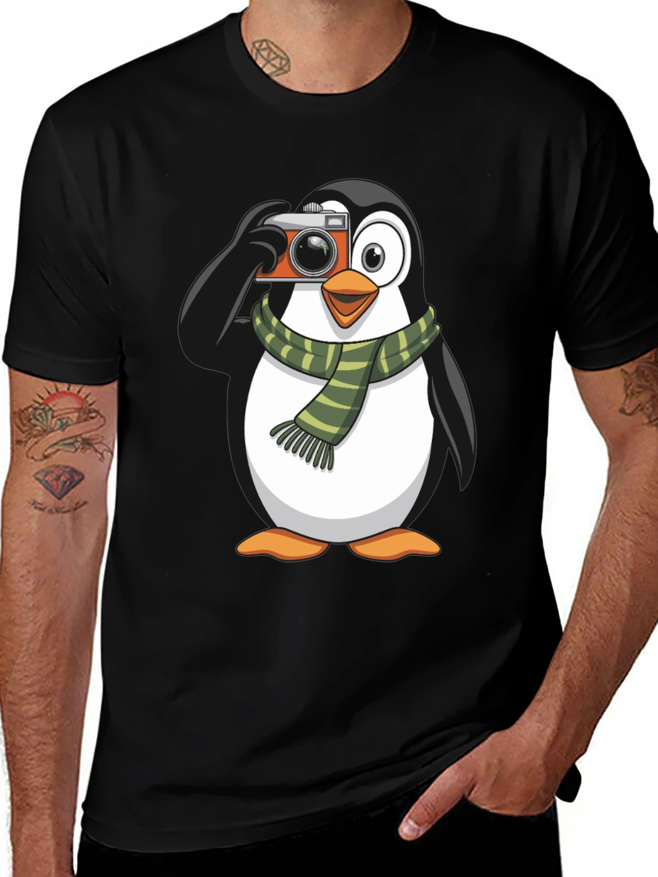 Penguin Photographer Graphic T-Shirt - Black