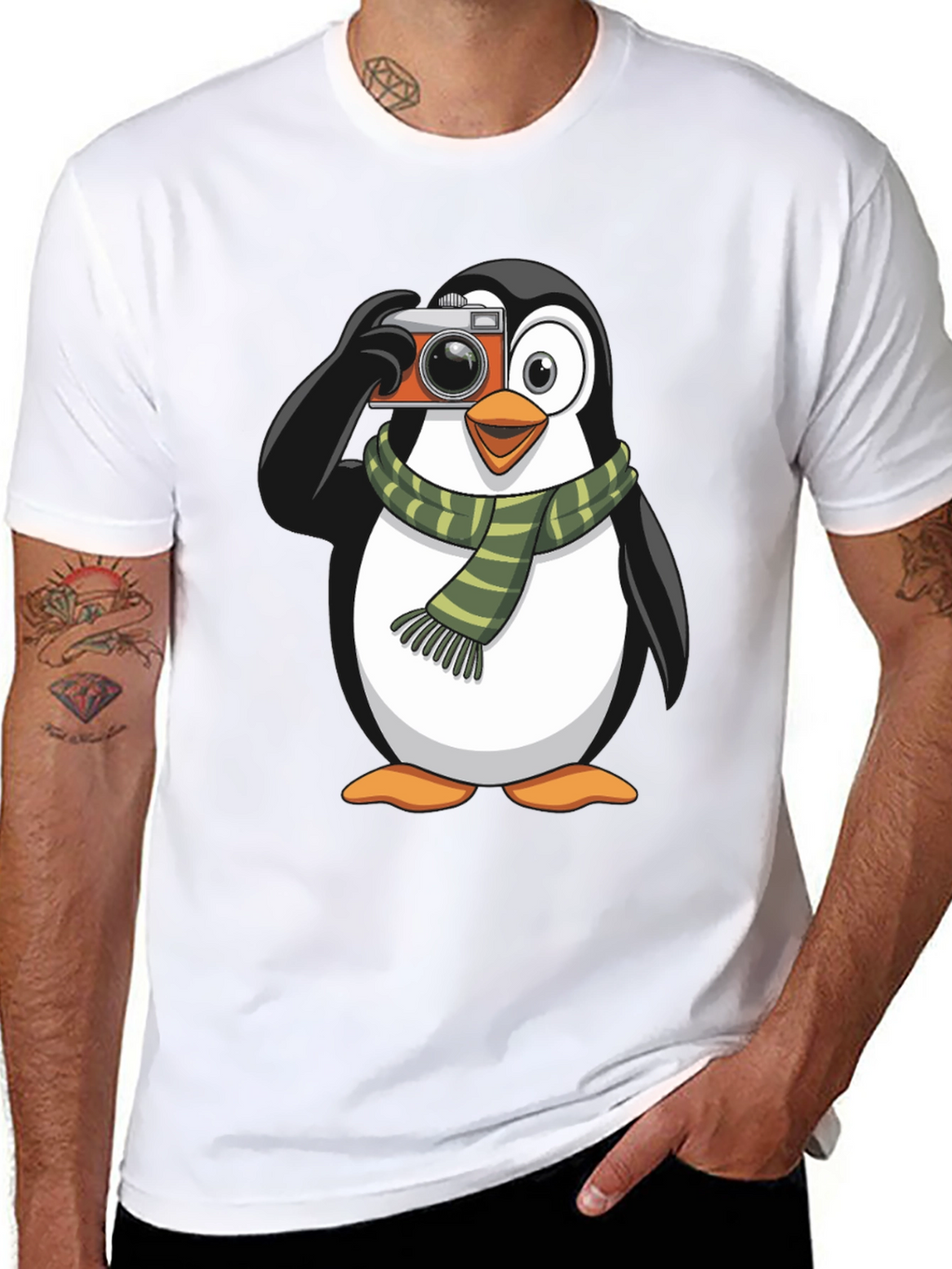 Penguin Photographer Graphic T-Shirt - Black