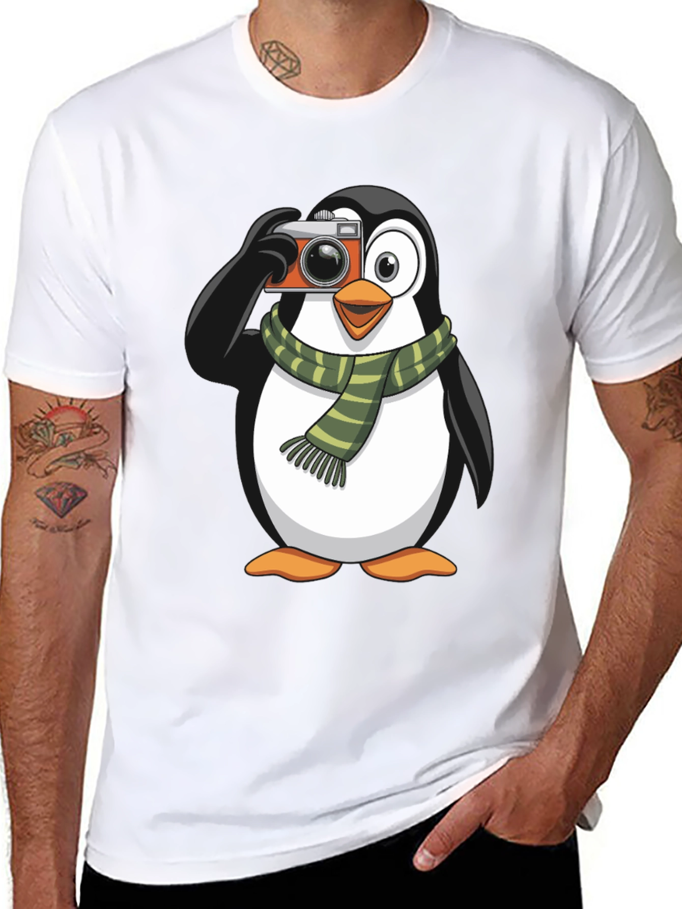 Penguin Photographer Graphic T-Shirt - Black