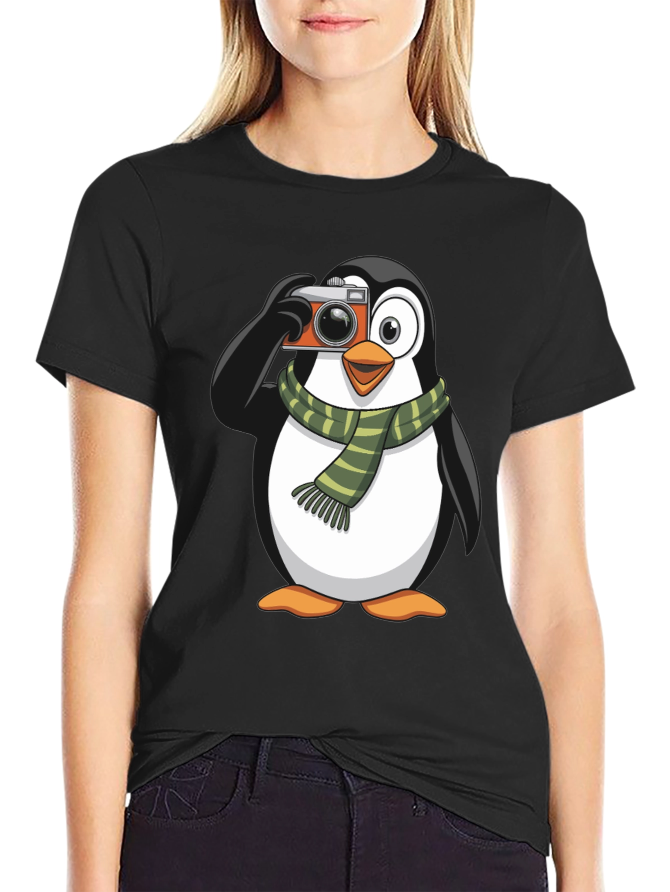 Penguin Photographer Graphic T-Shirt - Black