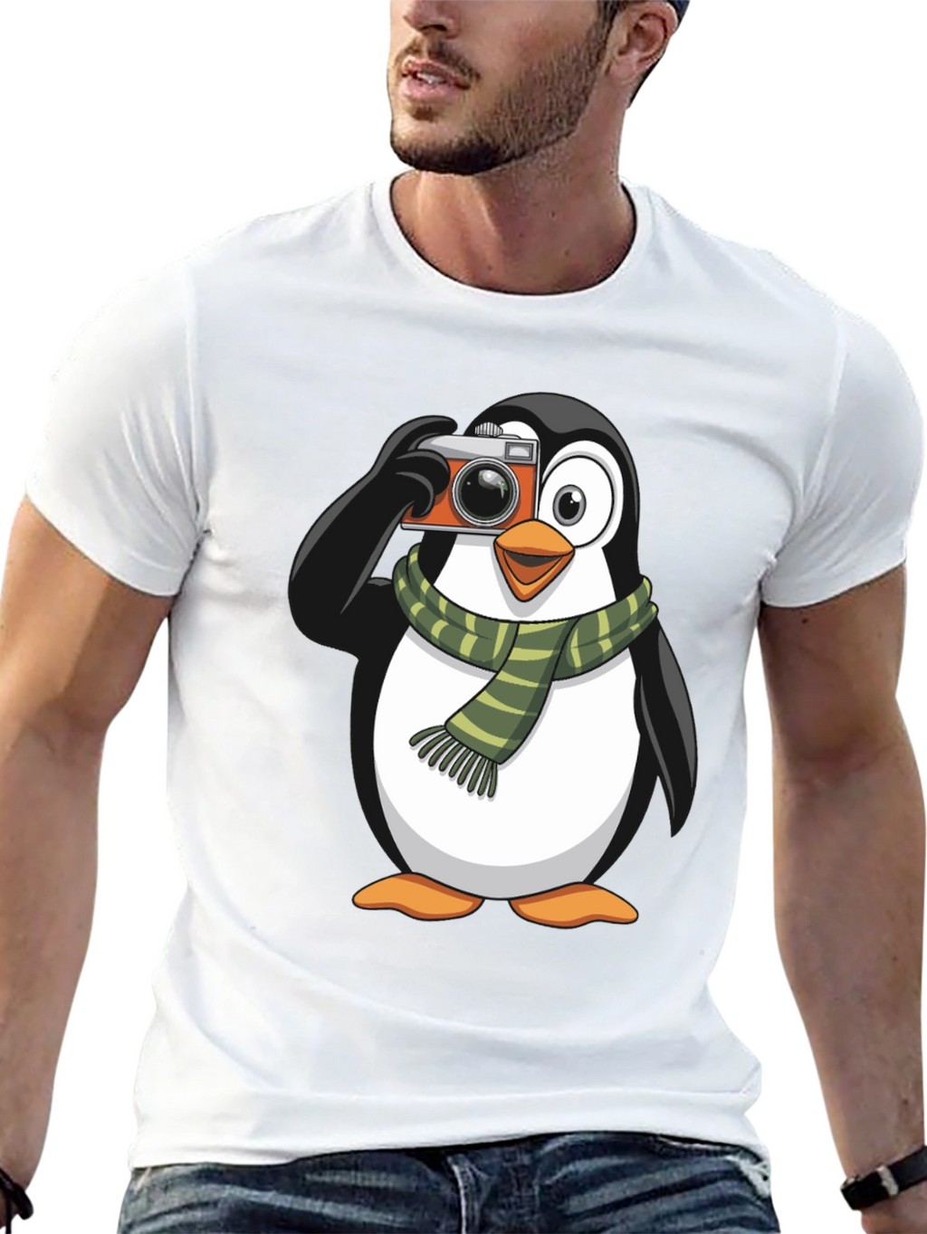 Penguin Photographer Graphic T-Shirt - Black