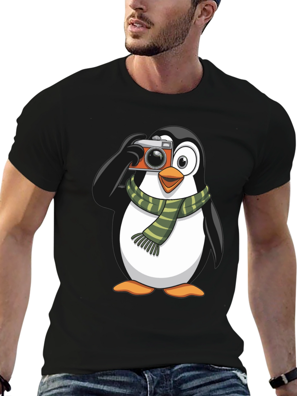 Penguin Photographer Graphic T-Shirt - Black