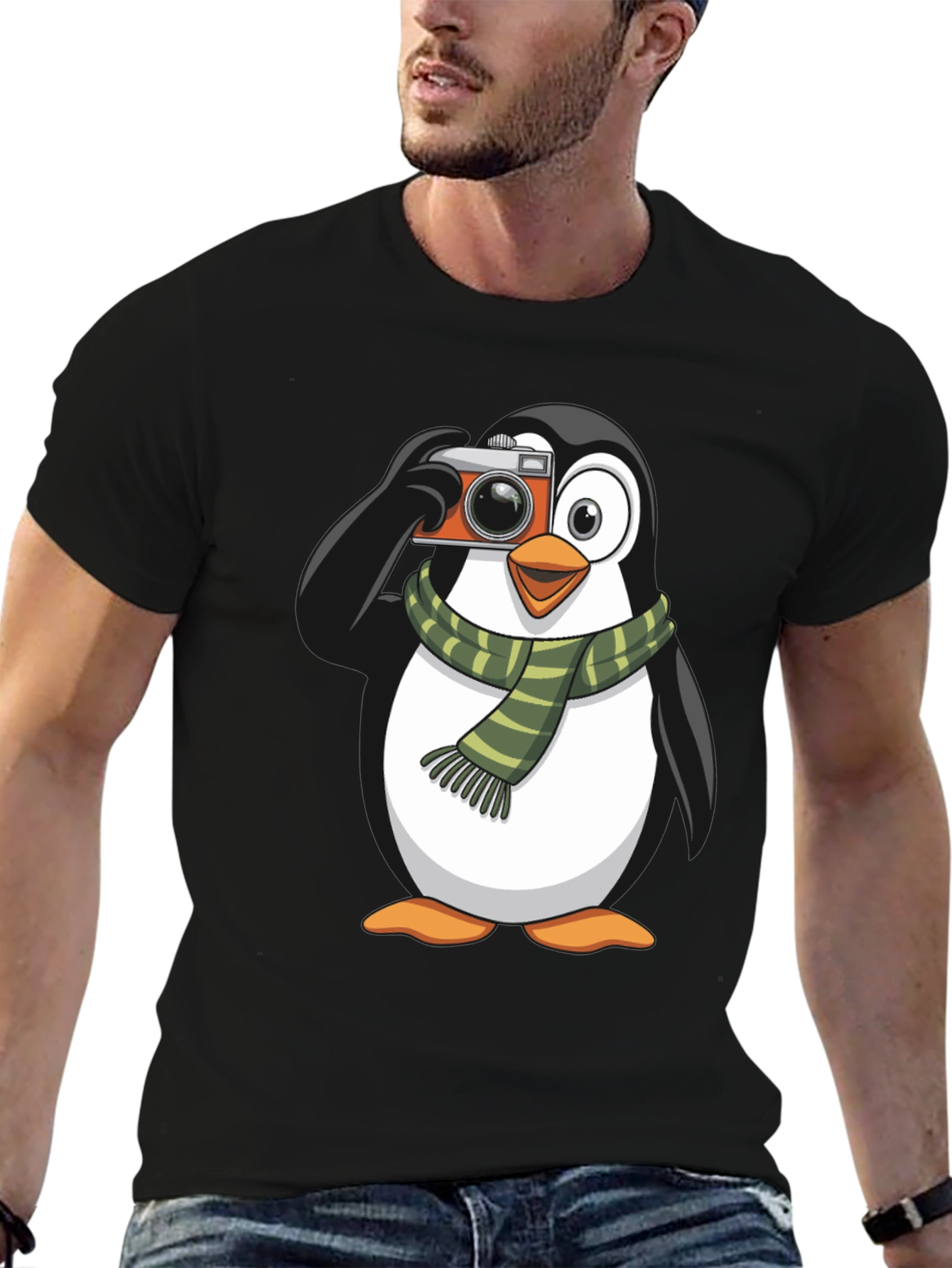 Penguin Photographer Graphic T-Shirt - Black