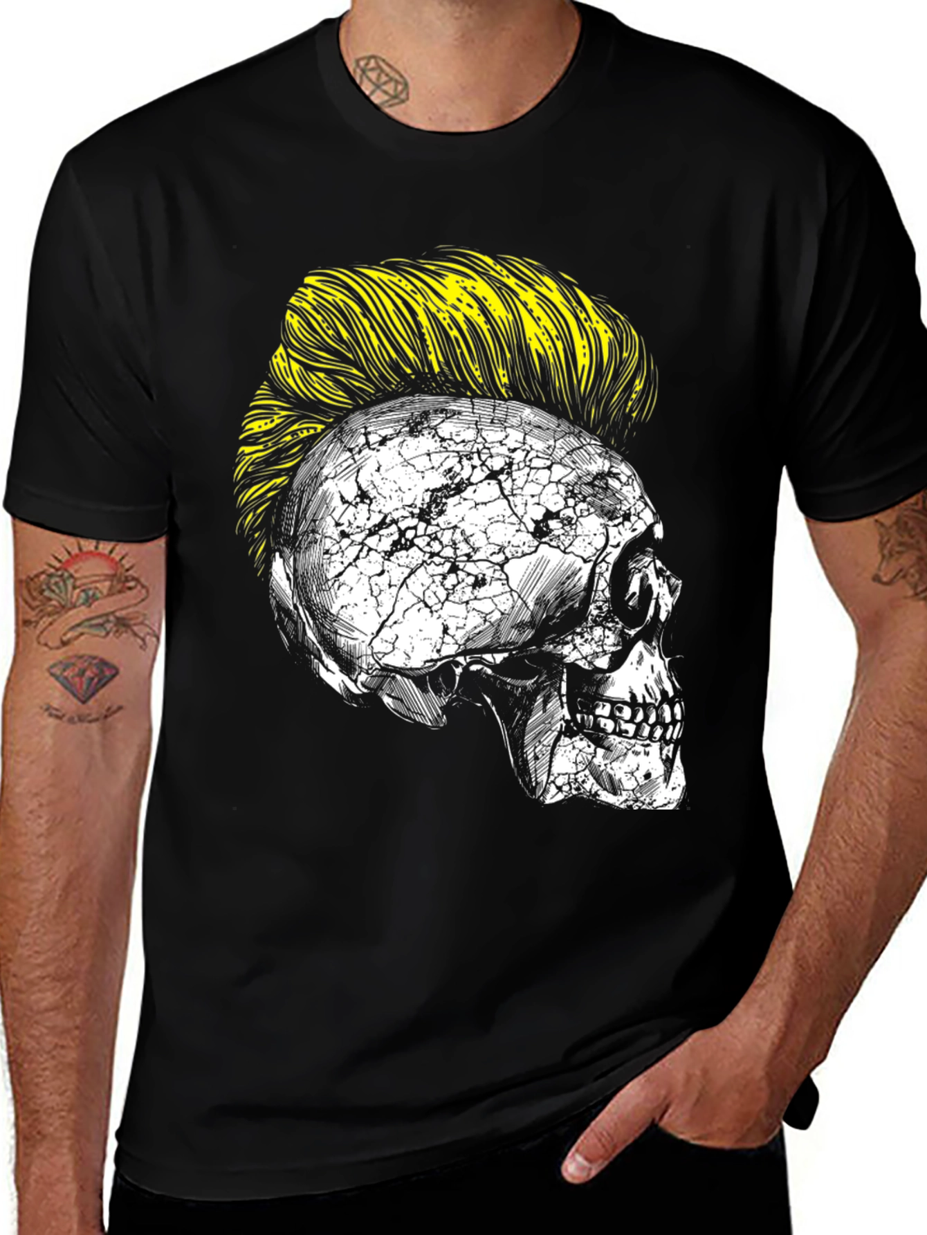 Skull with Mohawk Graphic Tee - Unique Fashion Statement