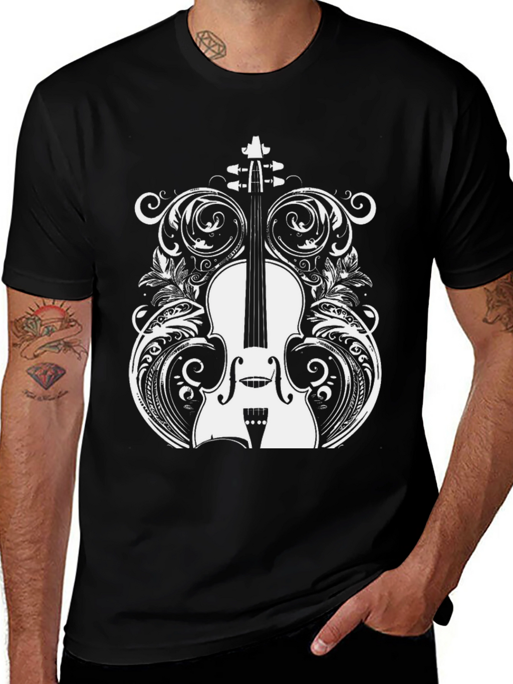 Violin Graphic Black T-Shirt