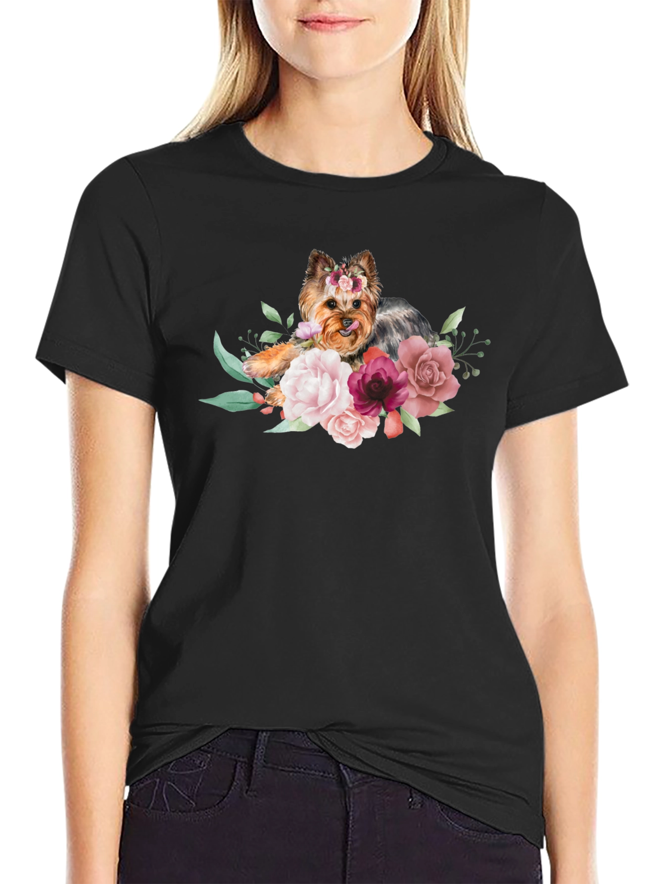 Floral Yorkie Dog T-Shirt - Cute Pet Lover Tee