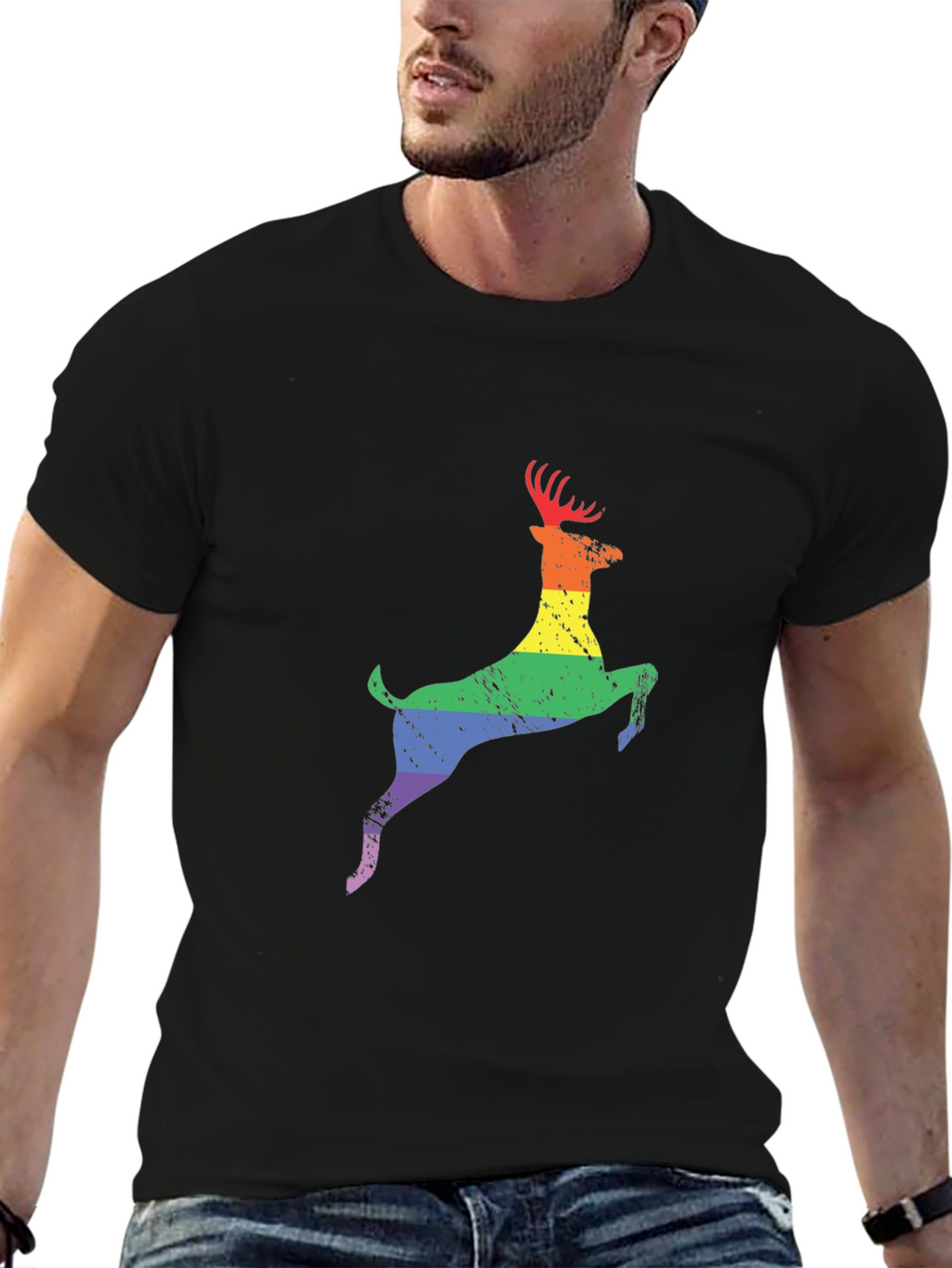 Rainbow Deer Graphic Tee - Black T-Shirt