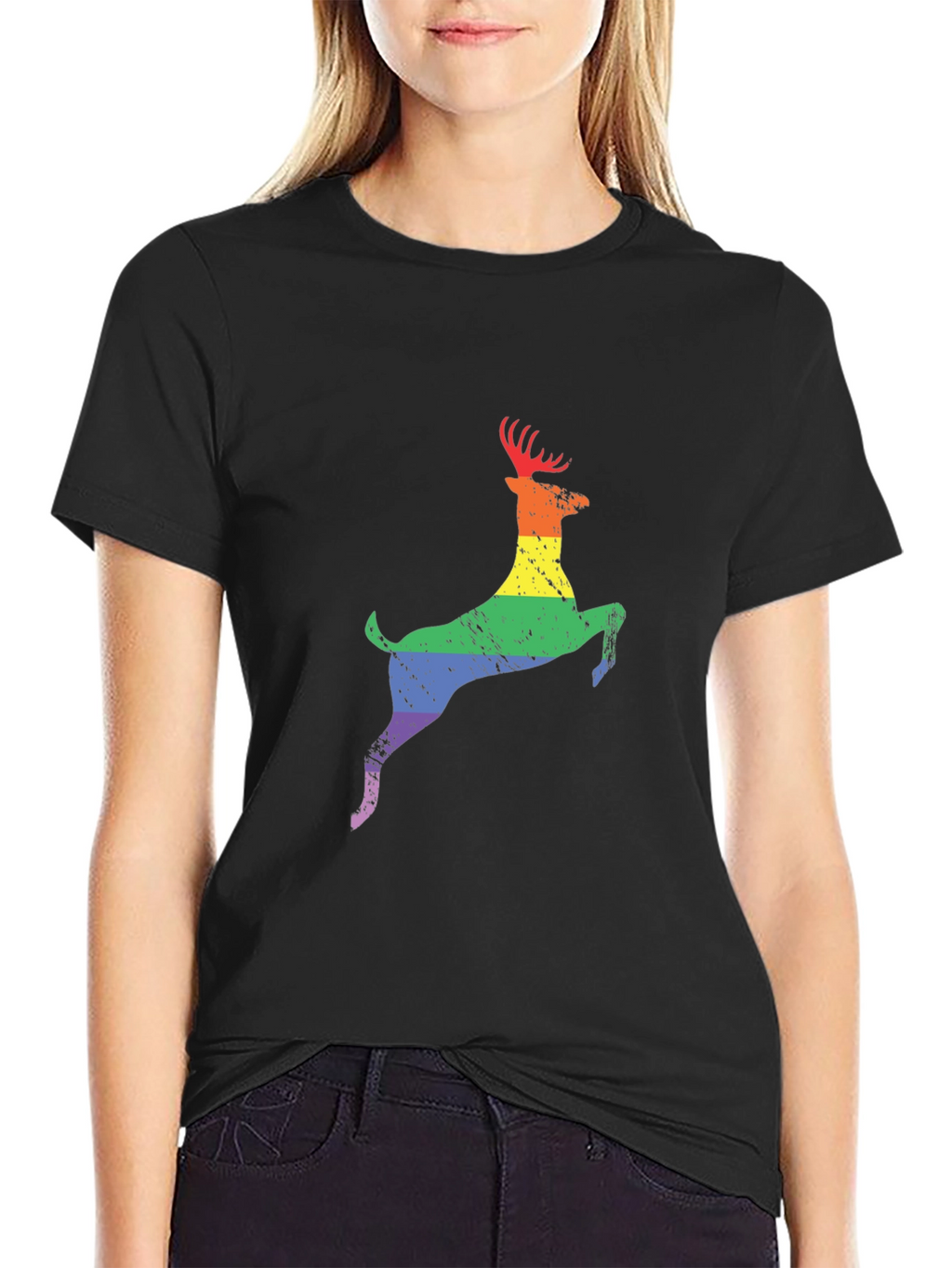 Rainbow Deer Graphic Tee - Black T-Shirt