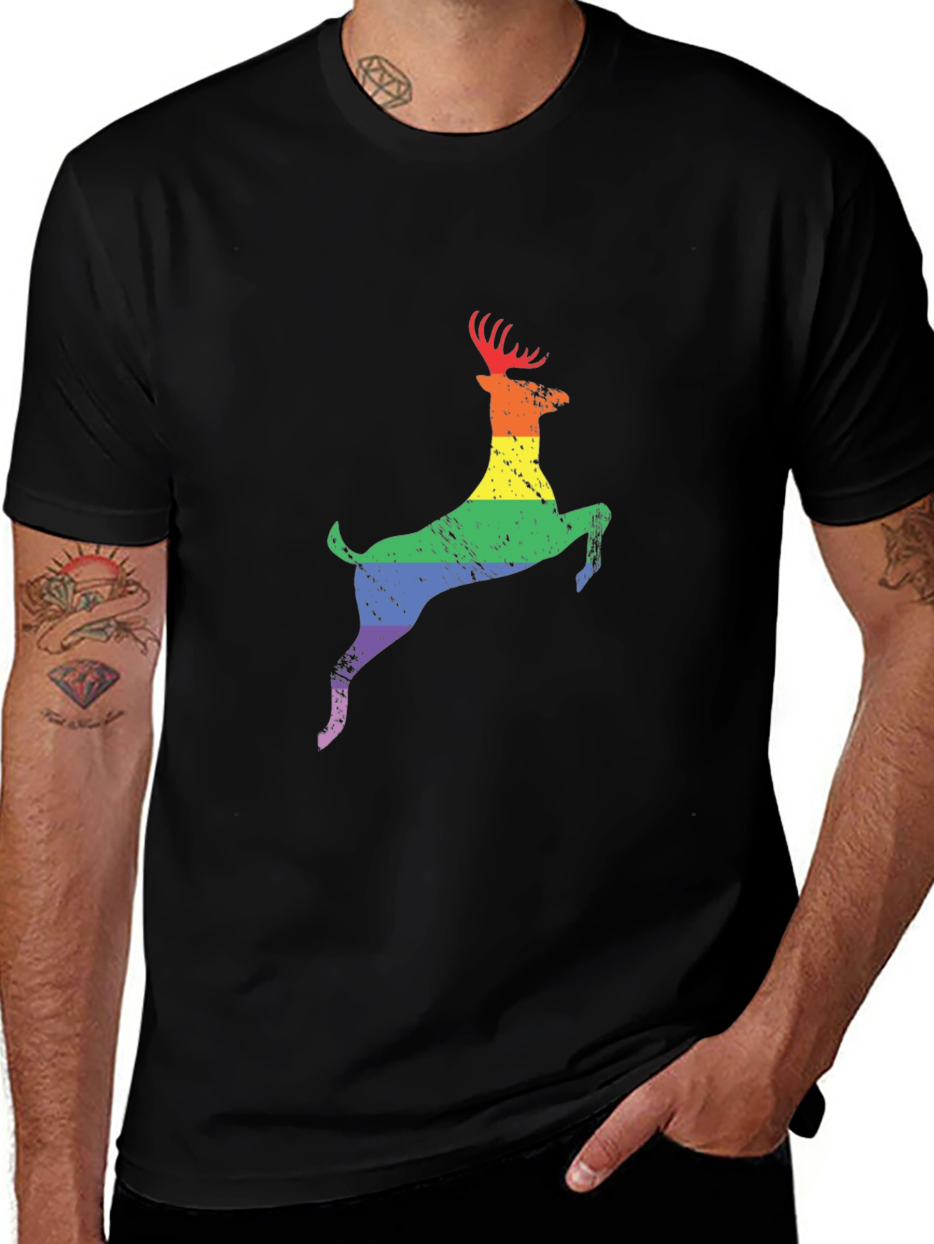 Rainbow Deer Graphic Tee - Black T-Shirt