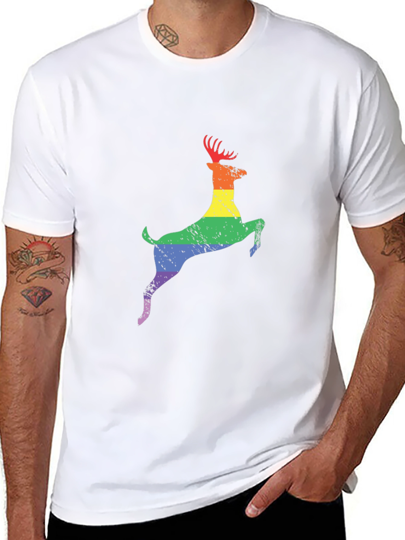Rainbow Deer Graphic Tee - Black T-Shirt