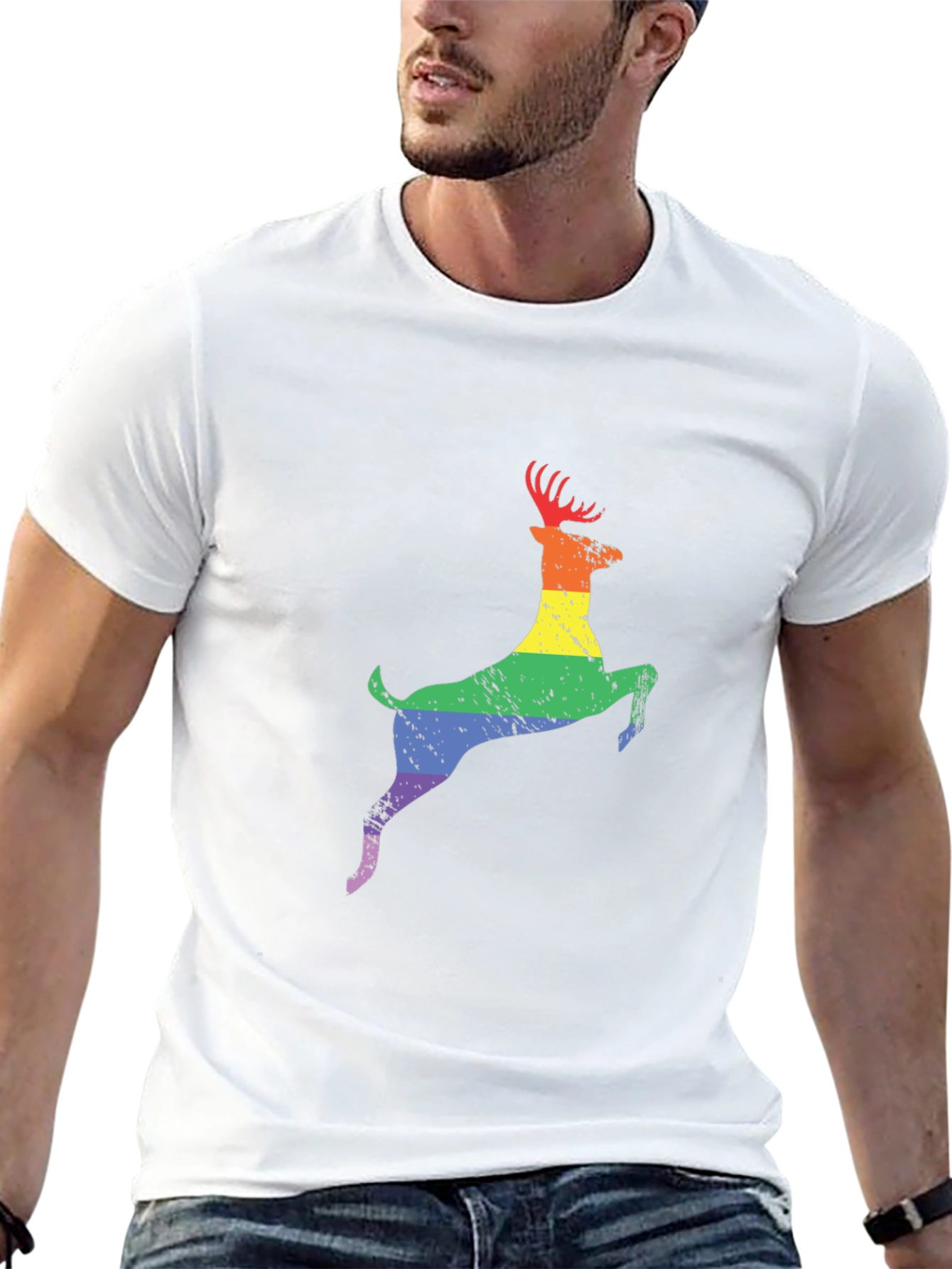 Rainbow Deer Graphic Tee - Black T-Shirt