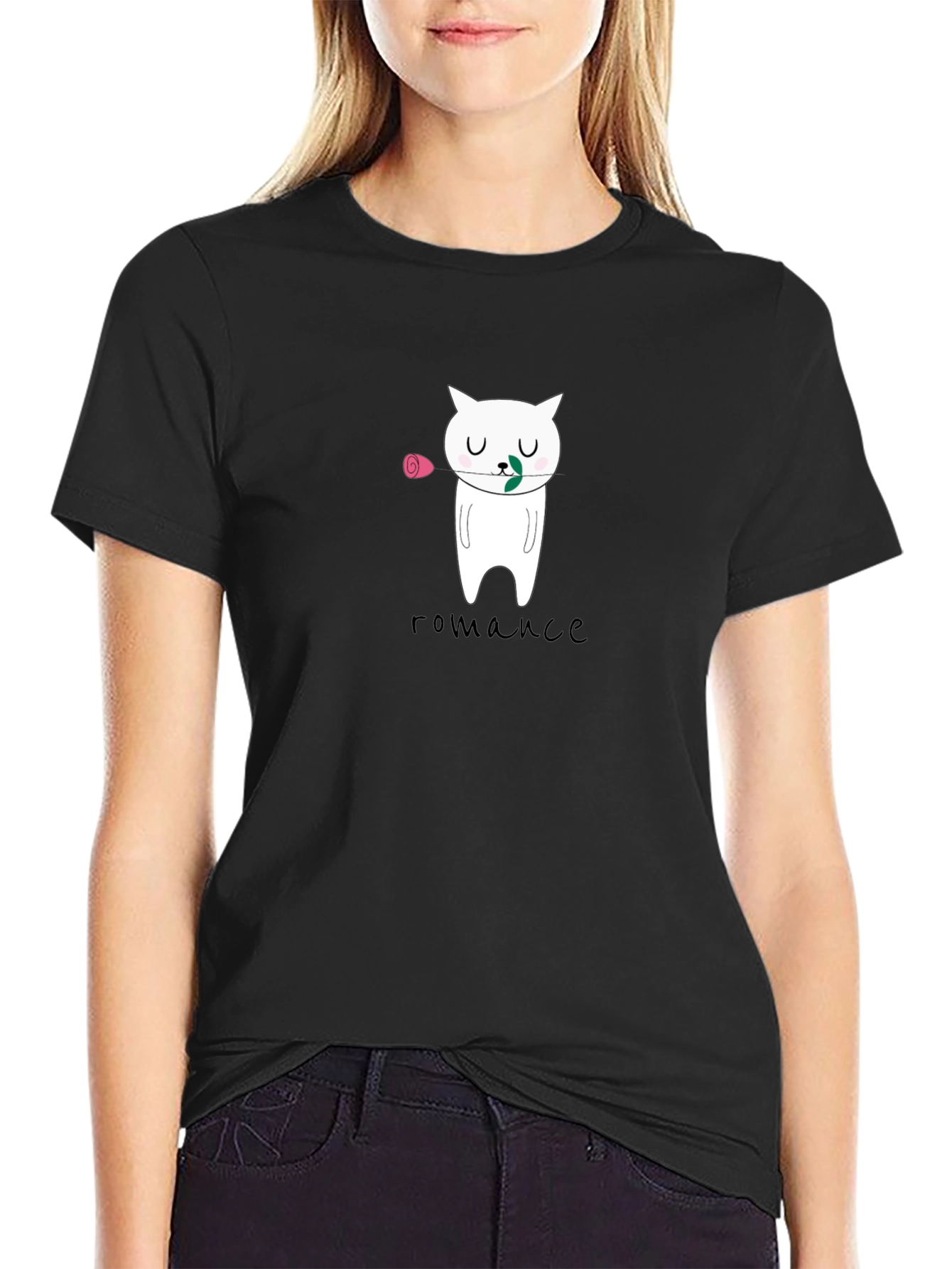Romantic Cat Graphic T-Shirt - Cute Valentines Day Tee