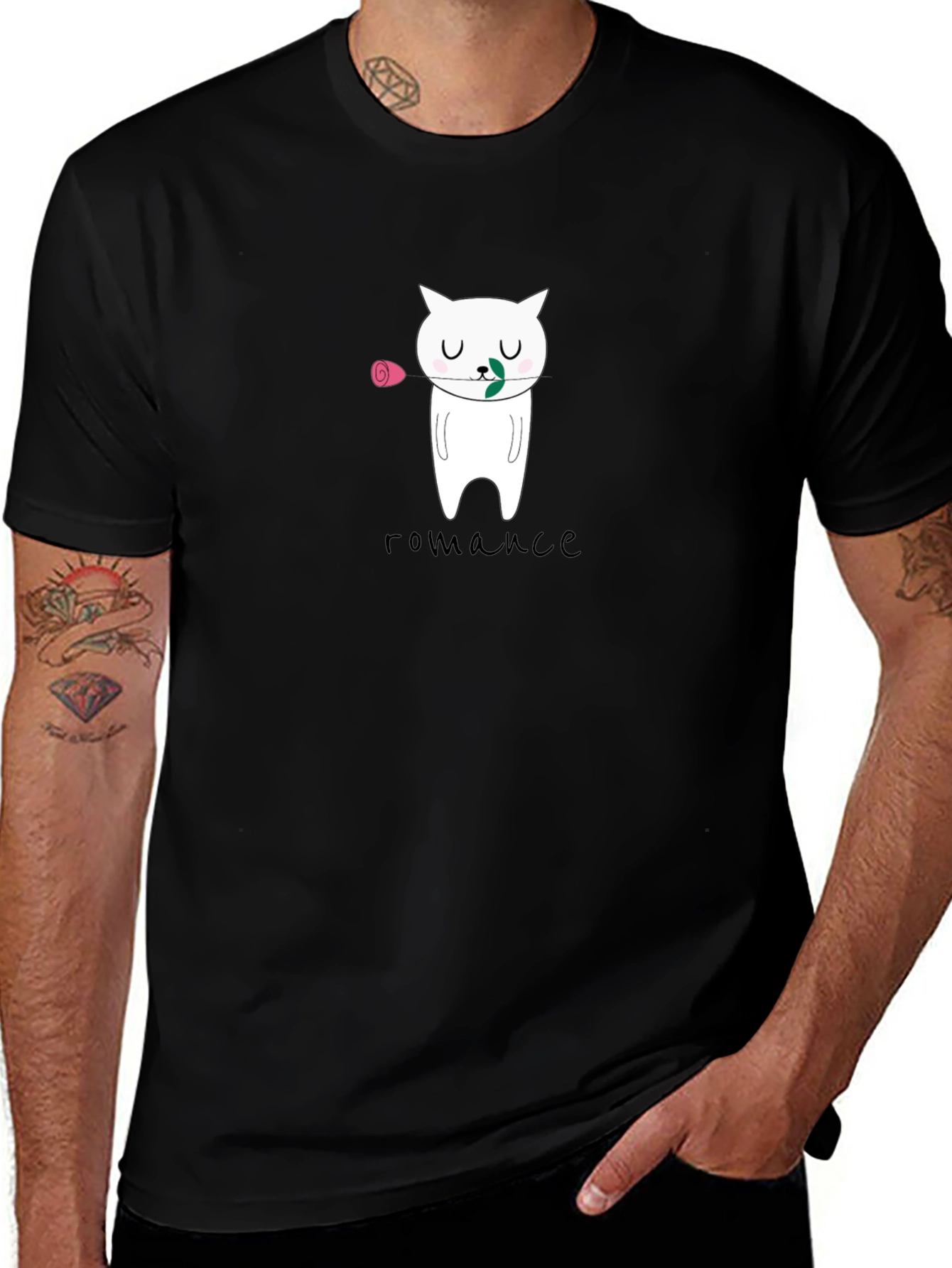Romantic Cat Graphic T-Shirt - Cute Valentines Day Tee