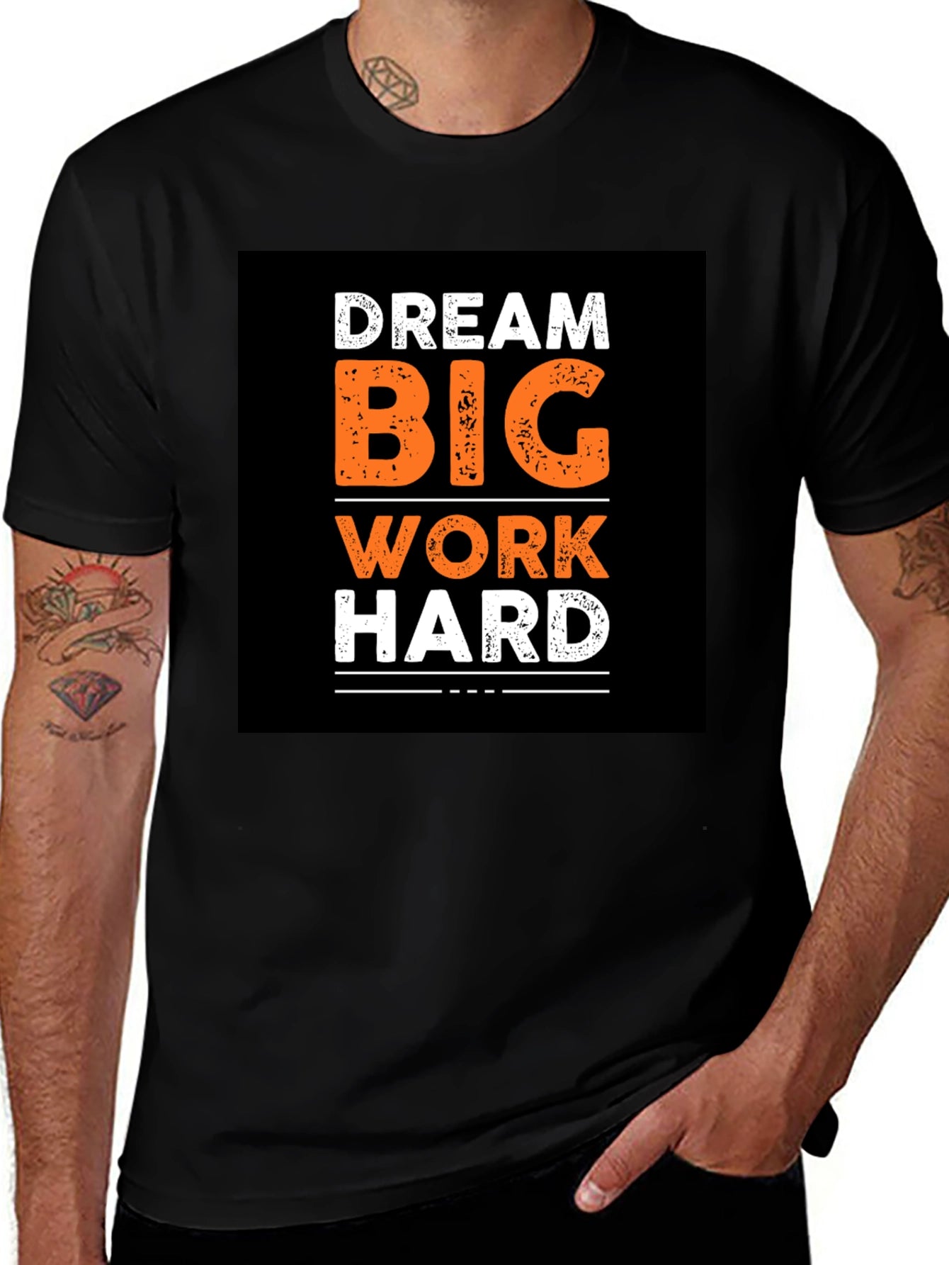 Dream Big Work Hard Graphic Print Black T-Shirt