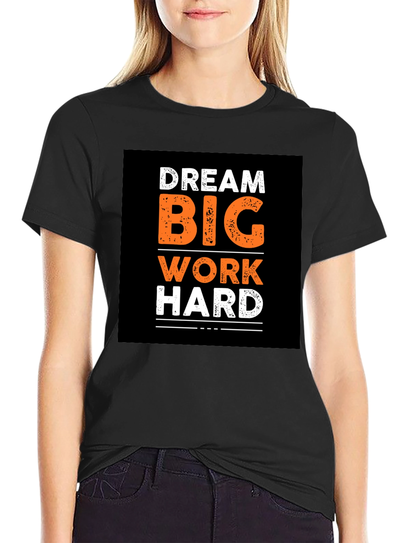 Dream Big Work Hard Graphic Print Black T-Shirt
