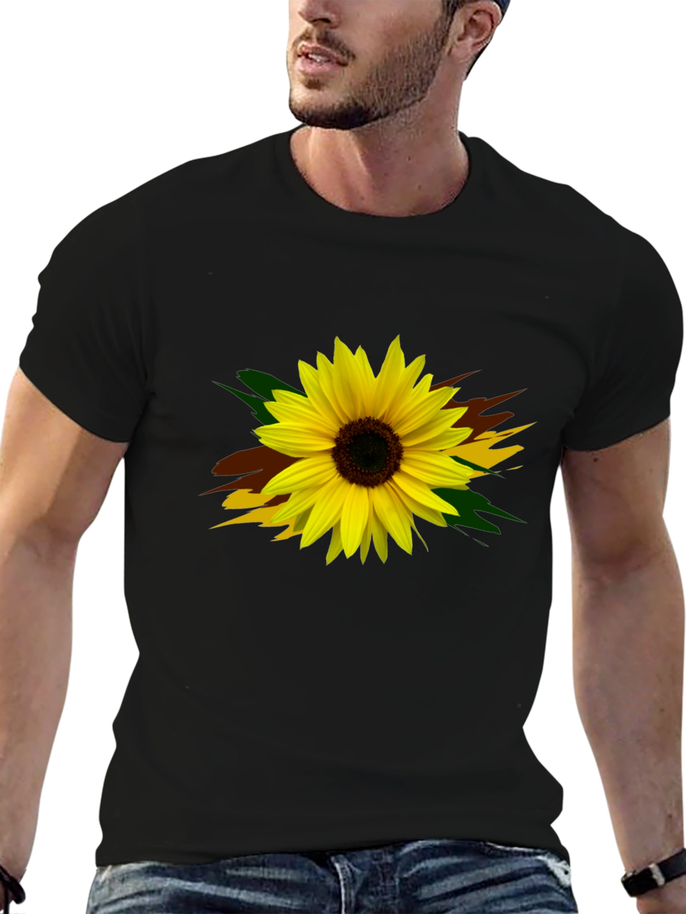 Sunflower Graphic Print Black T-Shirt