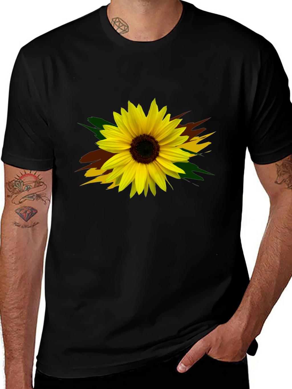 Sunflower Graphic Print Black T-Shirt