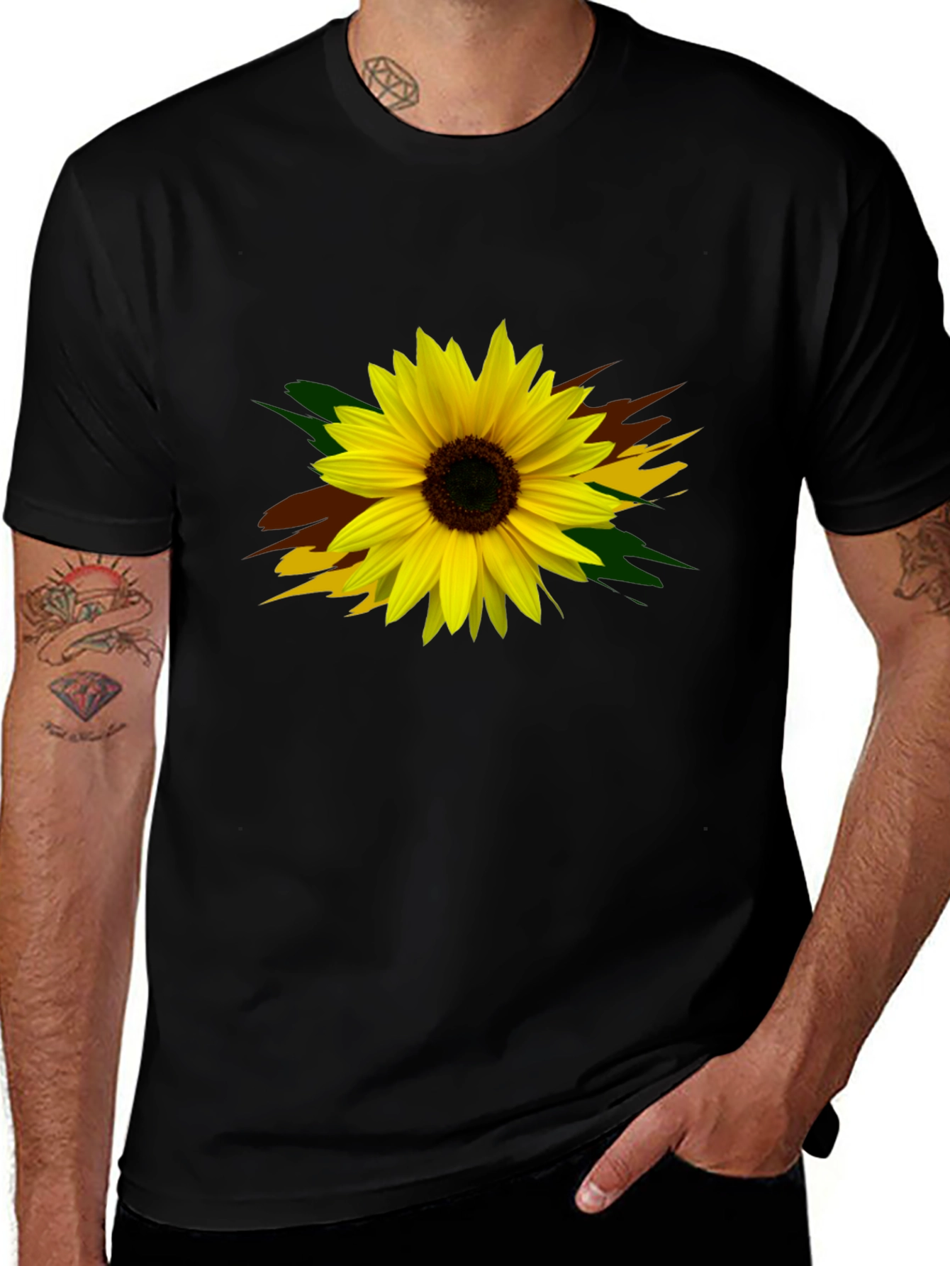Sunflower Graphic Print Black T-Shirt
