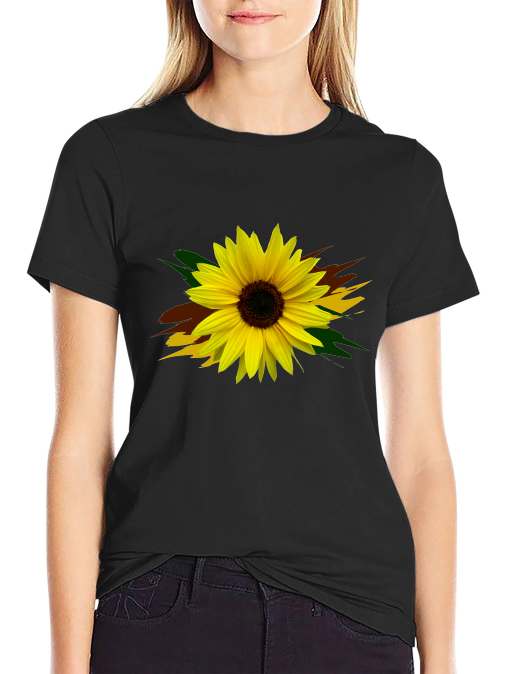 Sunflower Graphic Print Black T-Shirt