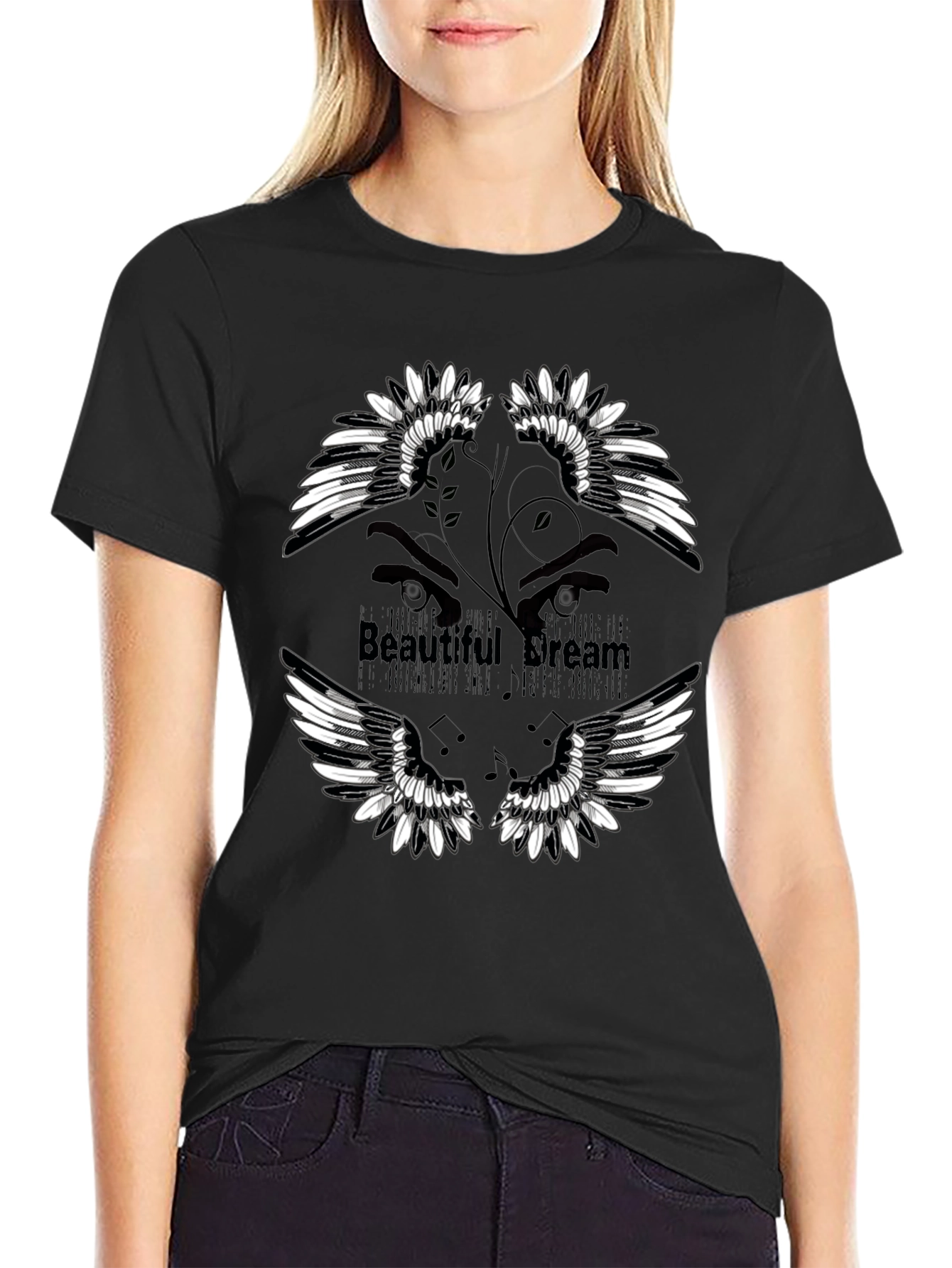 Beautiful Dream Graphic Print Black T-Shirt