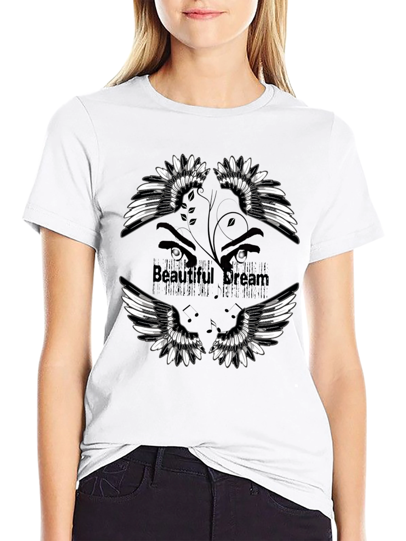 Beautiful Dream Graphic Print Black T-Shirt