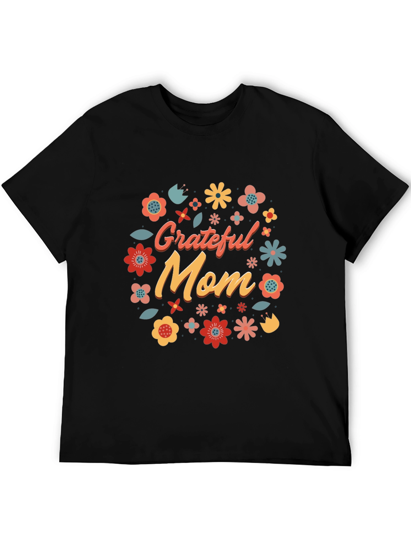 Grateful Mom Floral Graphic Tee - Black