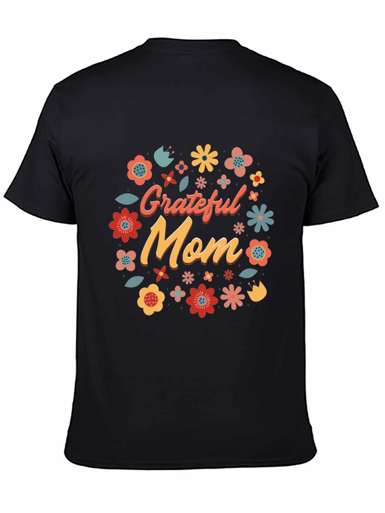 Grateful Mom Floral Graphic Tee - Black