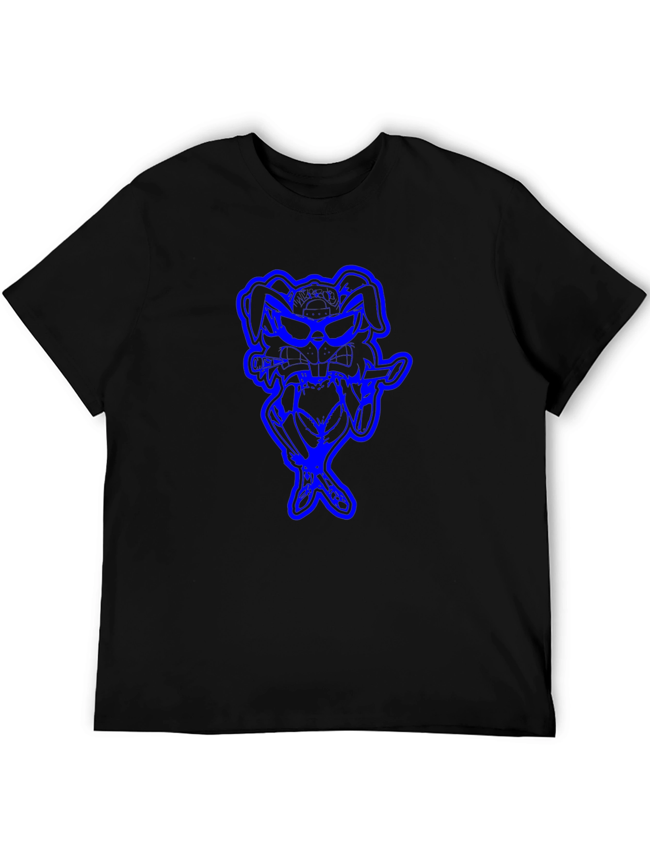 Cool Blue Bunny Graphic Black T-Shirt