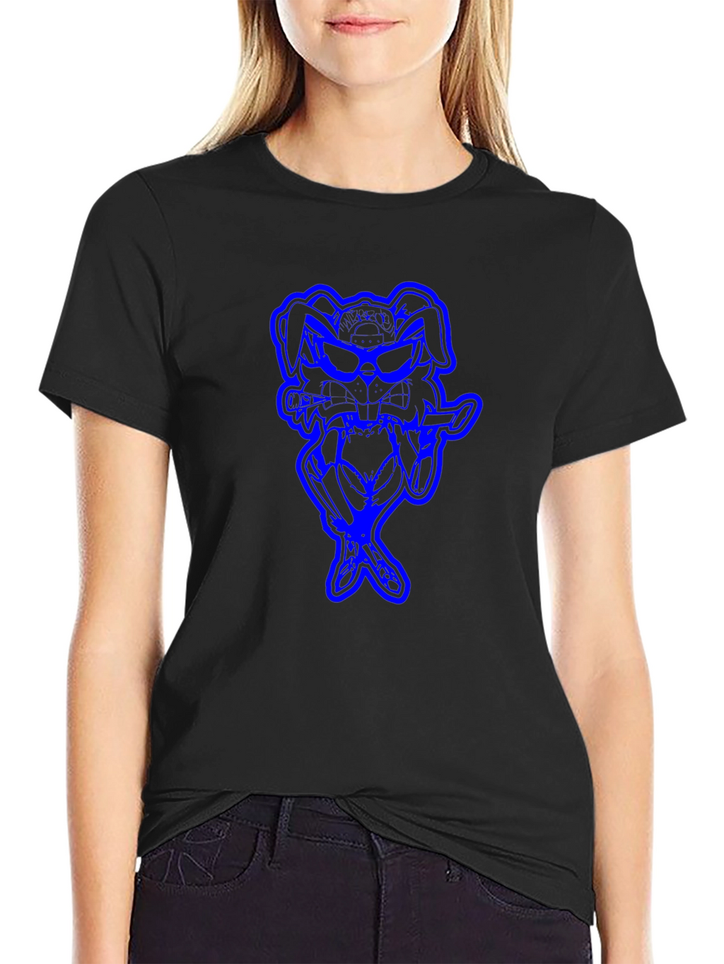 Cool Blue Bunny Graphic Black T-Shirt