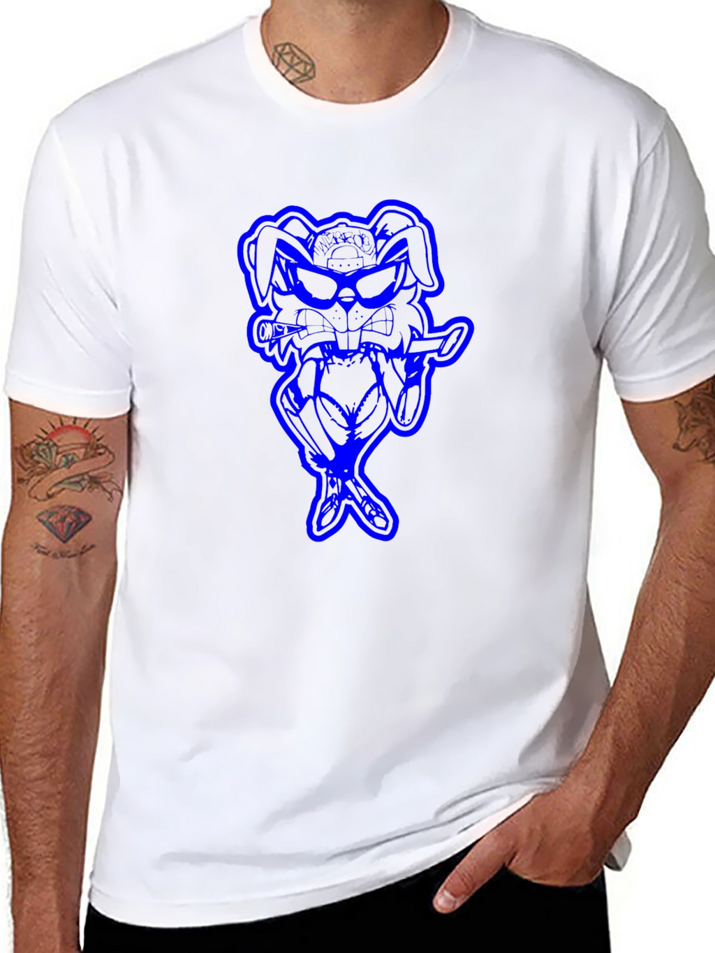 Cool Blue Bunny Graphic Black T-Shirt
