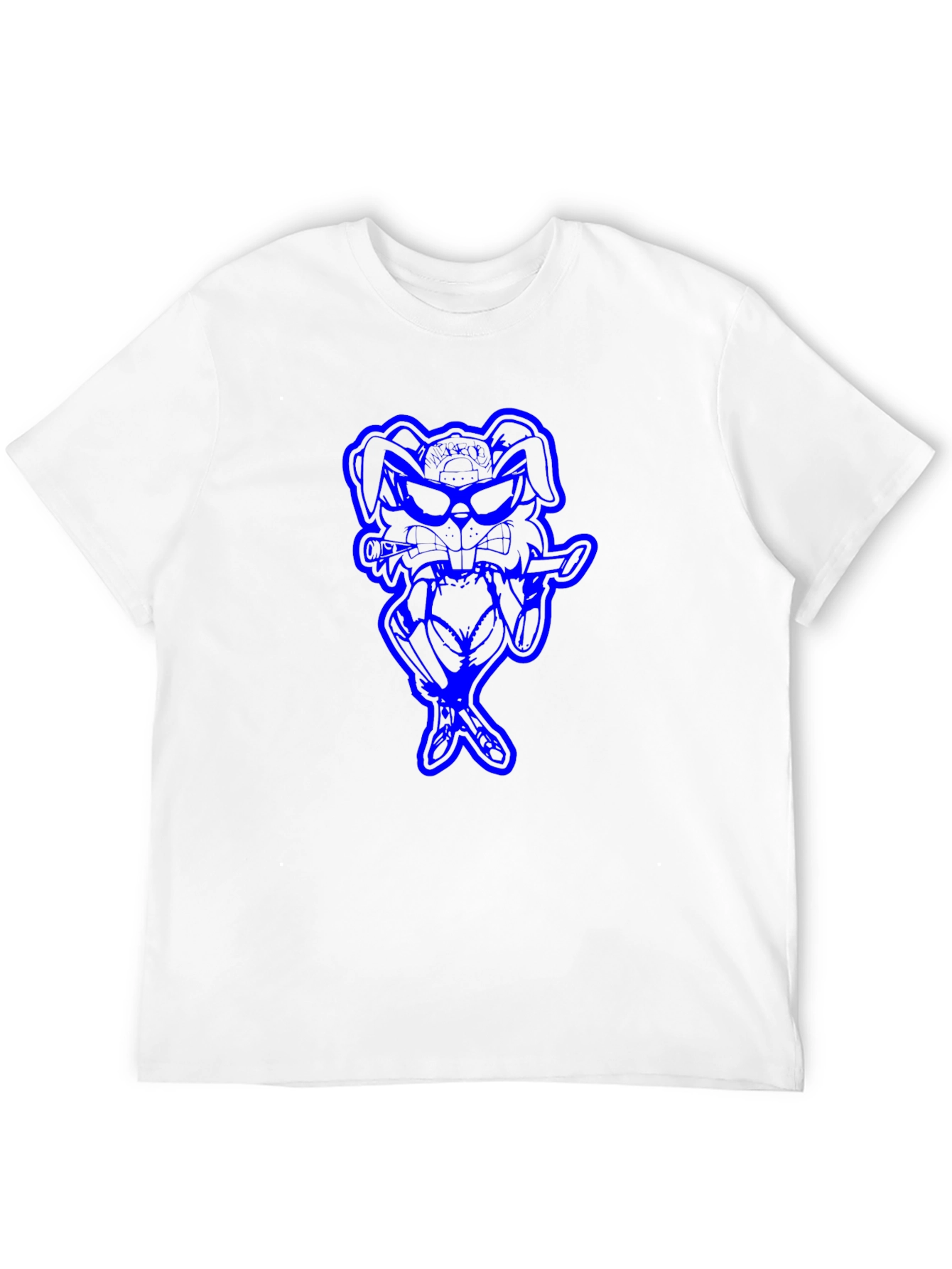Cool Blue Bunny Graphic Black T-Shirt