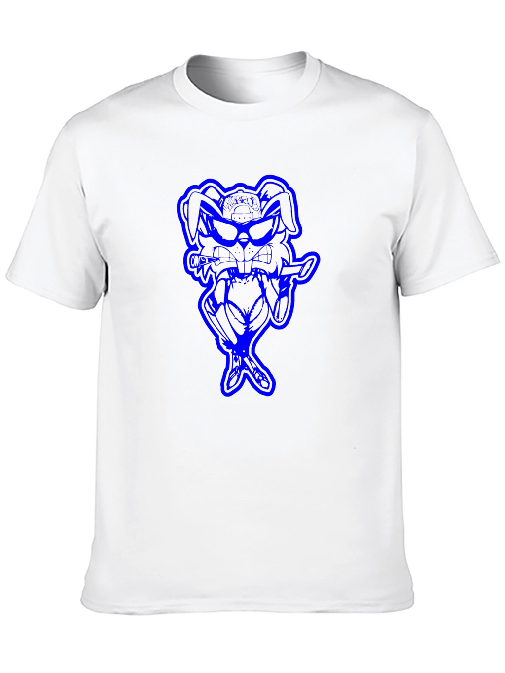 Cool Blue Bunny Graphic Black T-Shirt