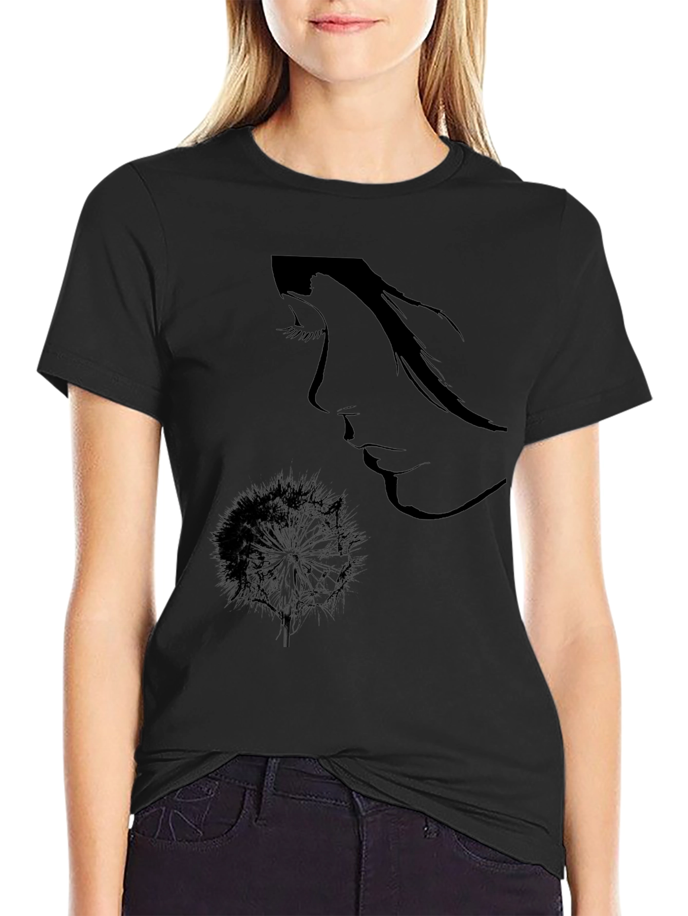 Black Graphic Tee - Woman & Dandelion Print