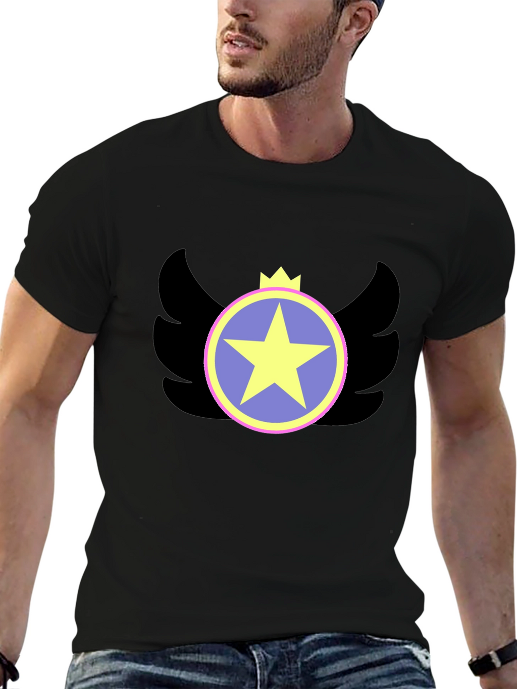 Winged Star Crown Graphic Tee - Black