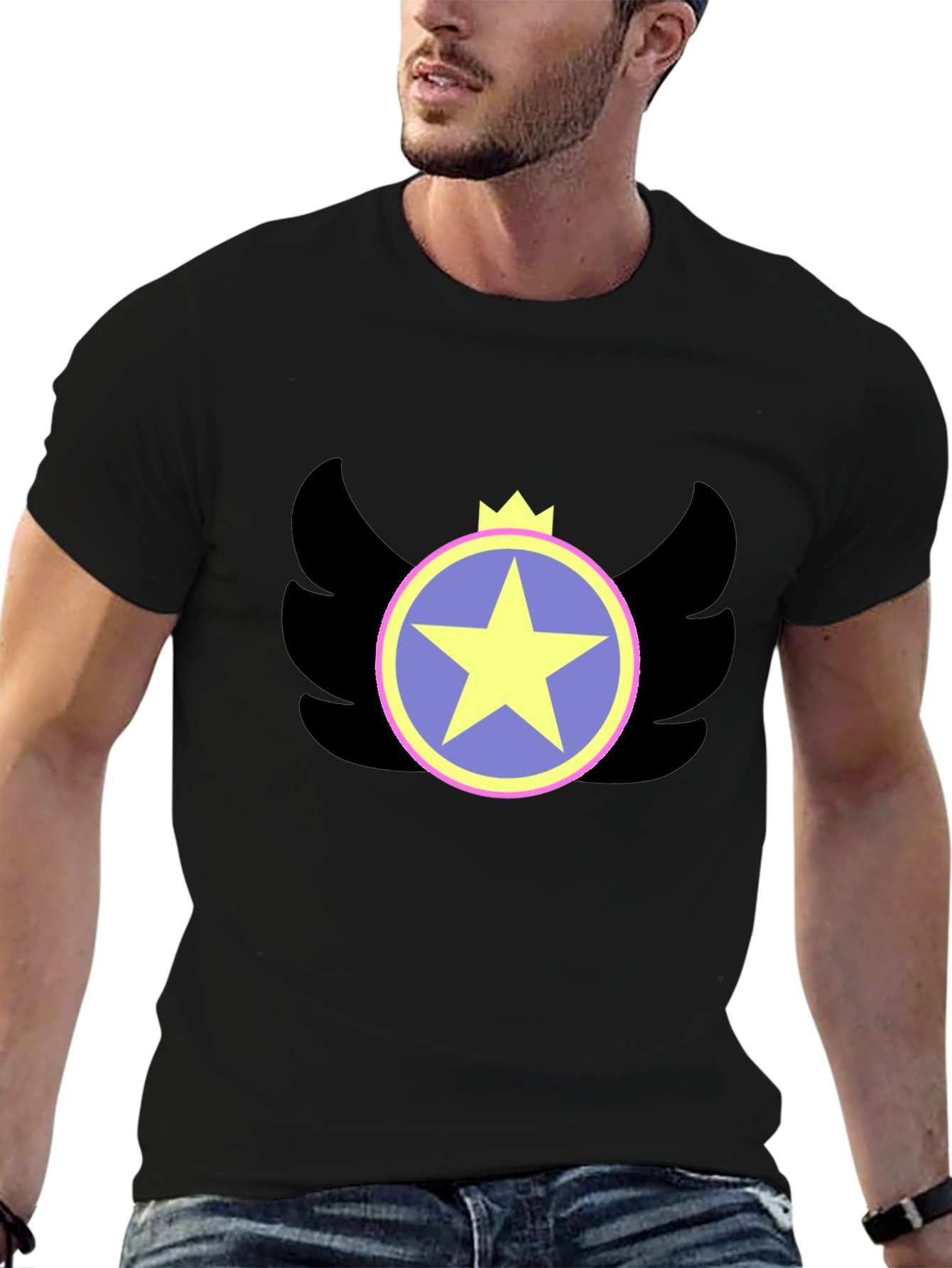 Winged Star Crown Graphic Tee - Black