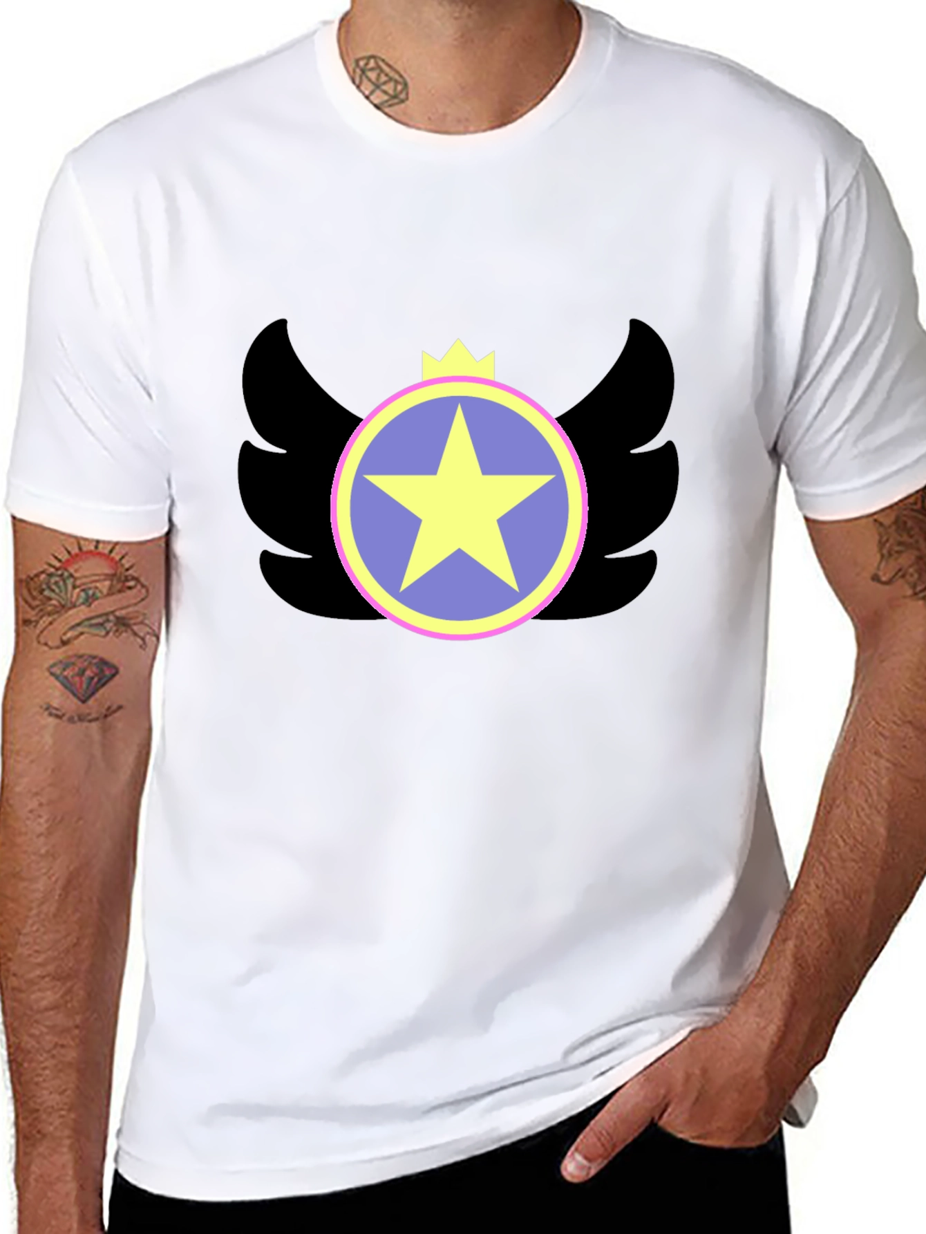 Winged Star Crown Graphic Tee - Black