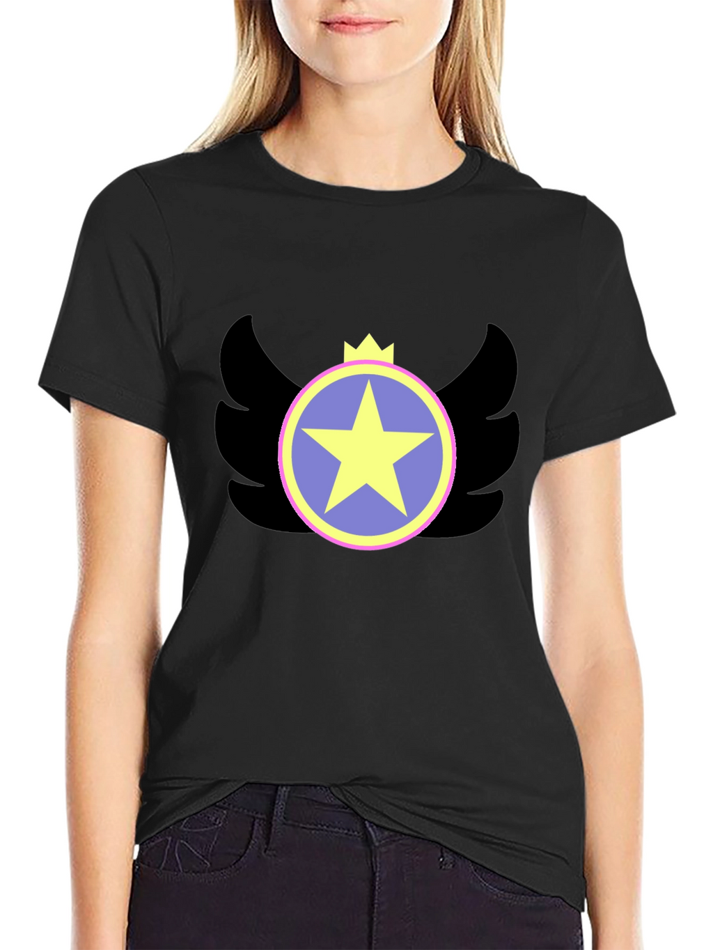Winged Star Crown Graphic Tee - Black
