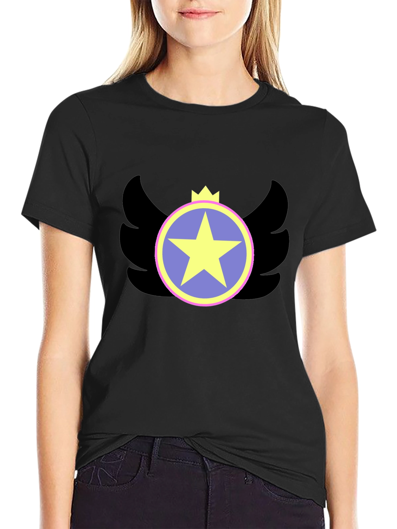 Winged Star Crown Graphic Tee - Black